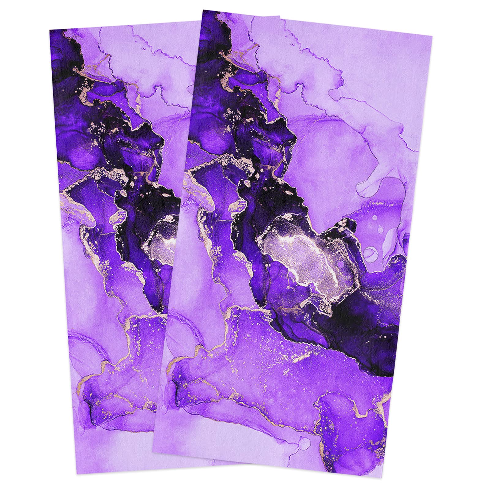 Premium Marble Texture Absorbent Kitchen Towels Set of 2 - Purple & Gold Watercolor Design | Ultra Soft Microfiber Dish Cloths for Washing & Drying | Ideal for Kitchen, Bathroom & Tea Time (18x28 Inches)