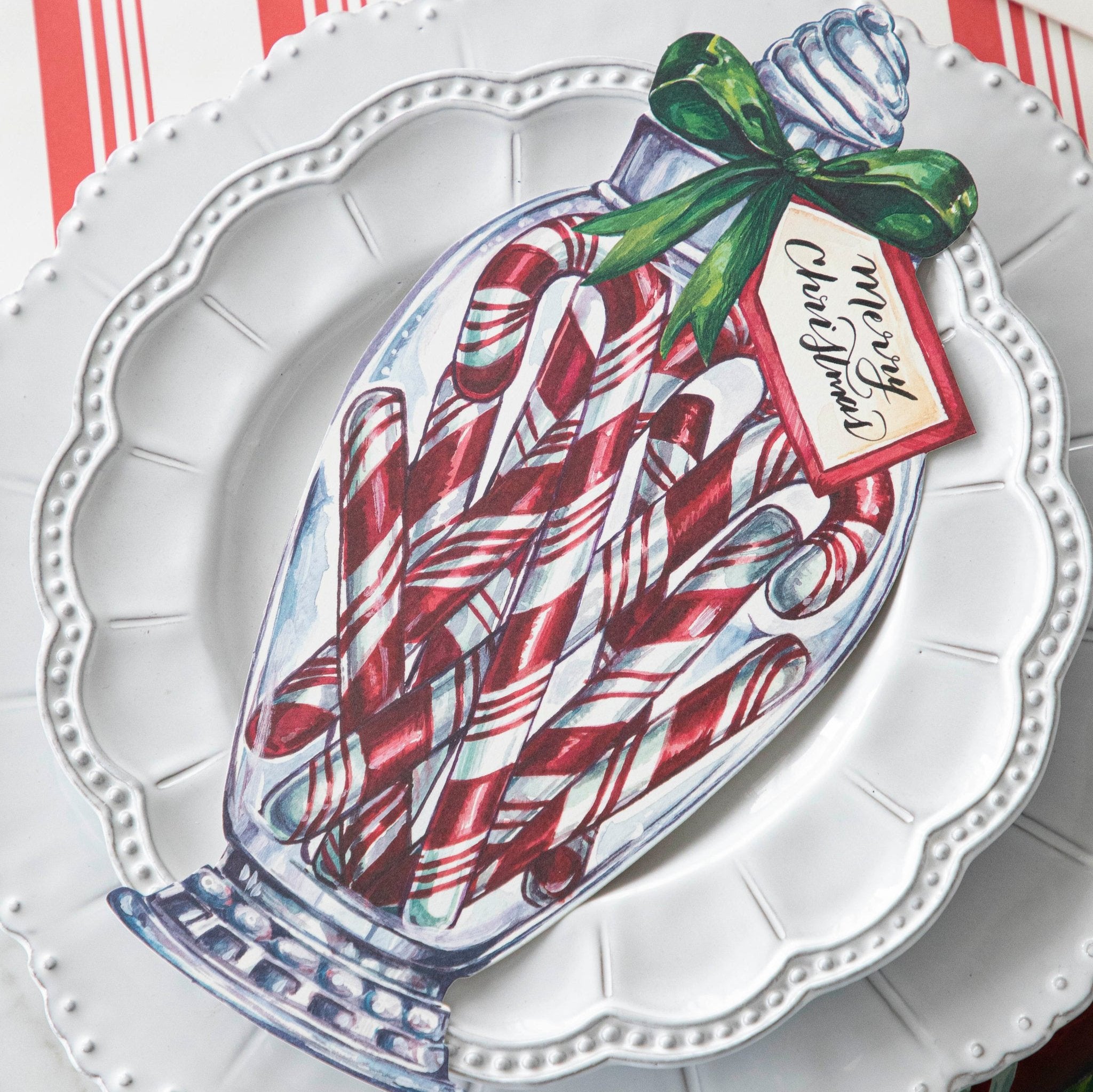 Festive Red & White Striped Candy Cane Jar - Holiday Table Decor for Christmas Parties, Home Centerpiece & Seasonal Gift Giving