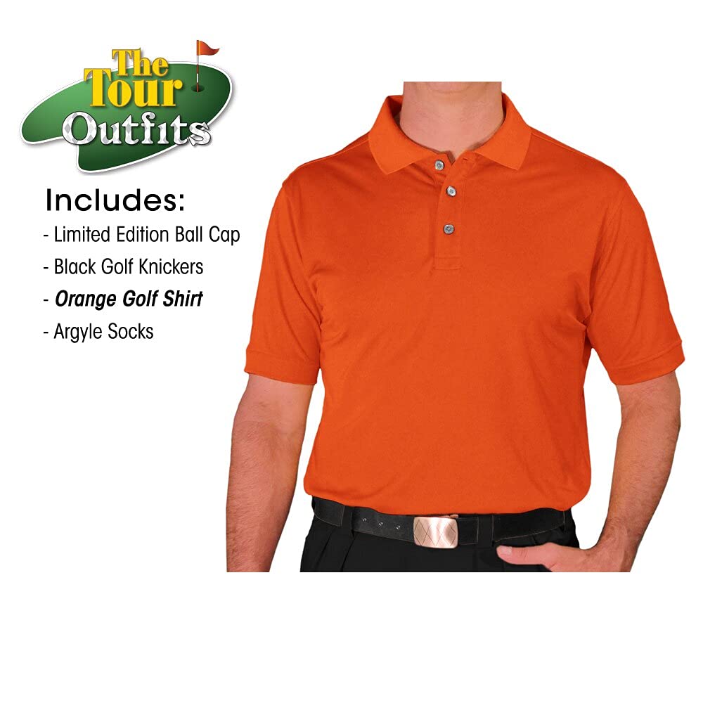 **Men's Stylish Black Microfiber Outfit Set - Limited Edition Ball Cap, Over-The-Calf Argyle Socks & Orange Golf Shirt for Casual Wear, Golfing & Everyday Fashion**