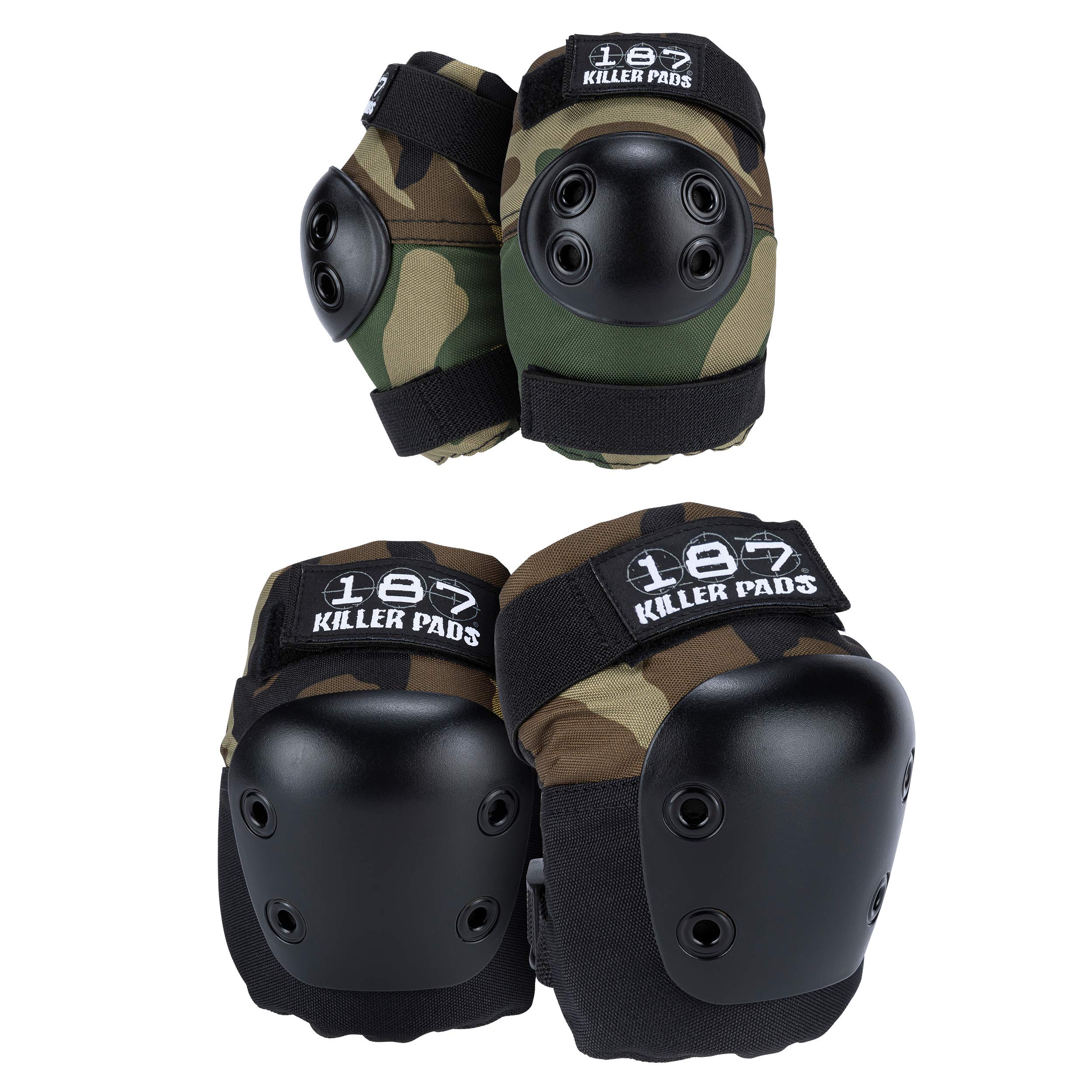 187 Killer Pads Knee & Elbow Pads Combo Pack - Camouflage Design, Large/X-Large Size - Perfect for Skateboarding, Rollerblading & Extreme Sports Protection
