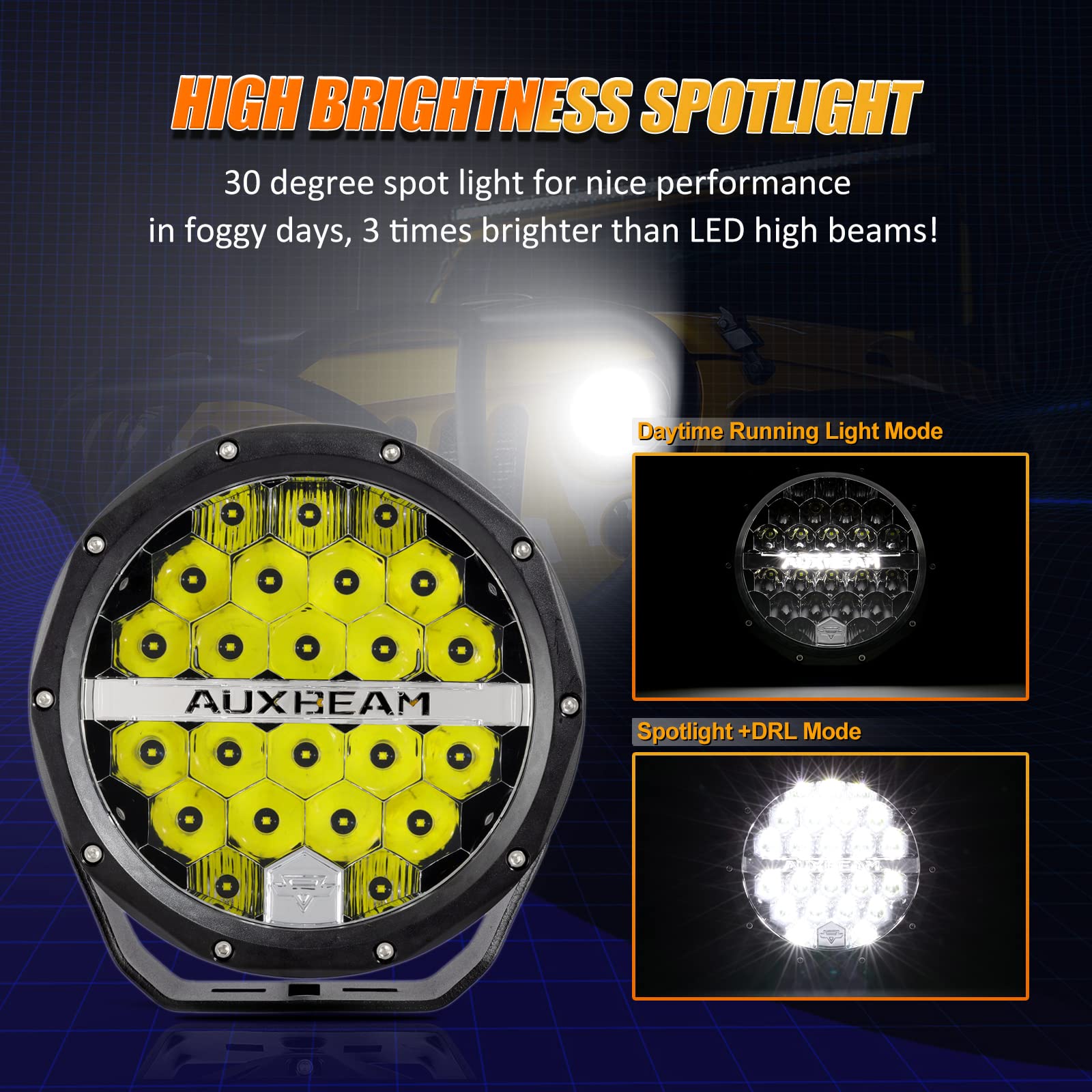 Auxbeam 7 Inch LED Round Driving Light 2PCS - 240W 24000 Lumens Waterproof Offroad Light Pods - Spot Light Bar for Trucks, Jeep Wrangler, Ford F150 - Perfect for Off-Roading, Camping & Night Driving