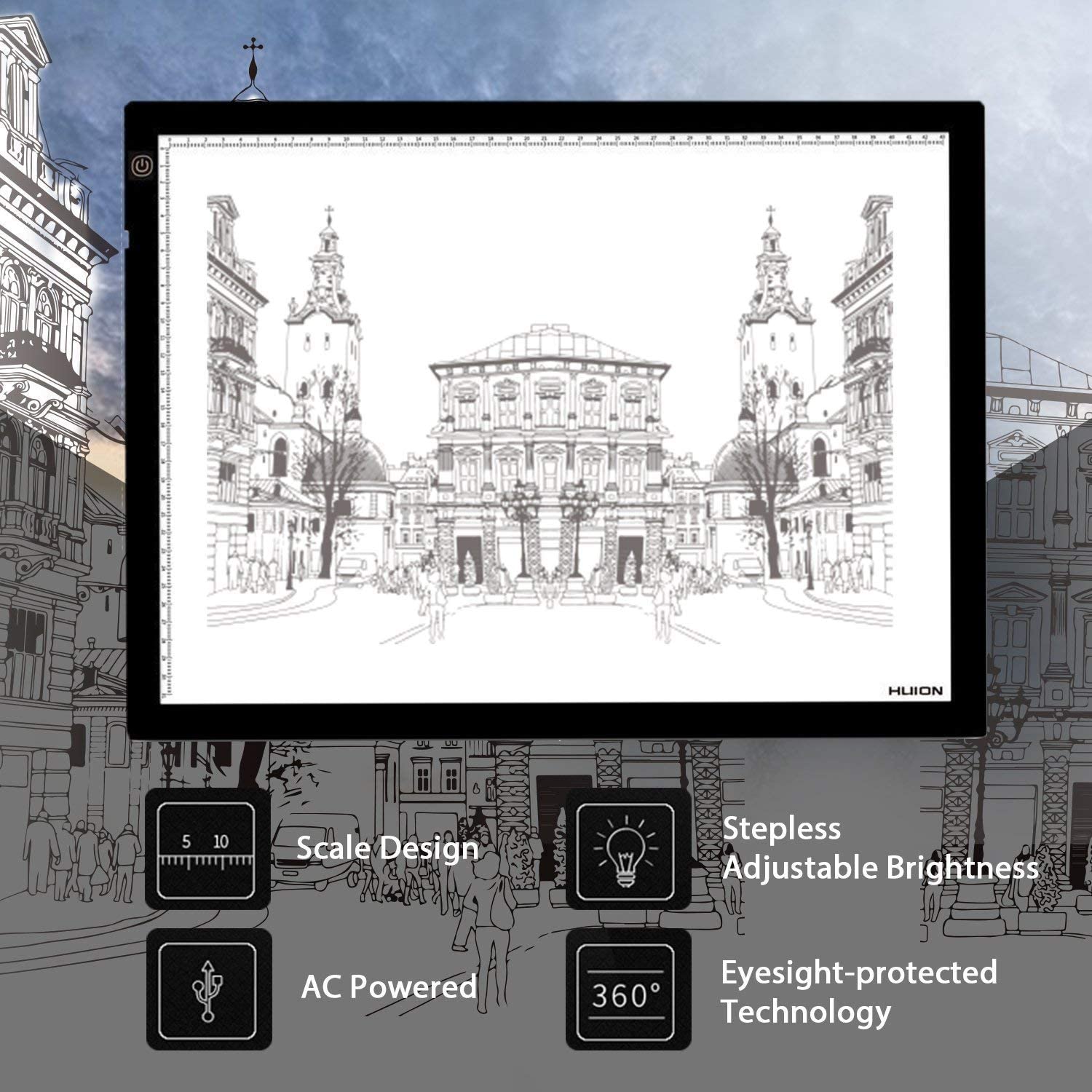 HUION A3 Light Box ST300 - Adjustable LED Tracing Light Pad for Tattoo Artists, Drawing, Sketching & Calligraphy - Perfect for Tattoo Transfer, Art Projects & Crafting