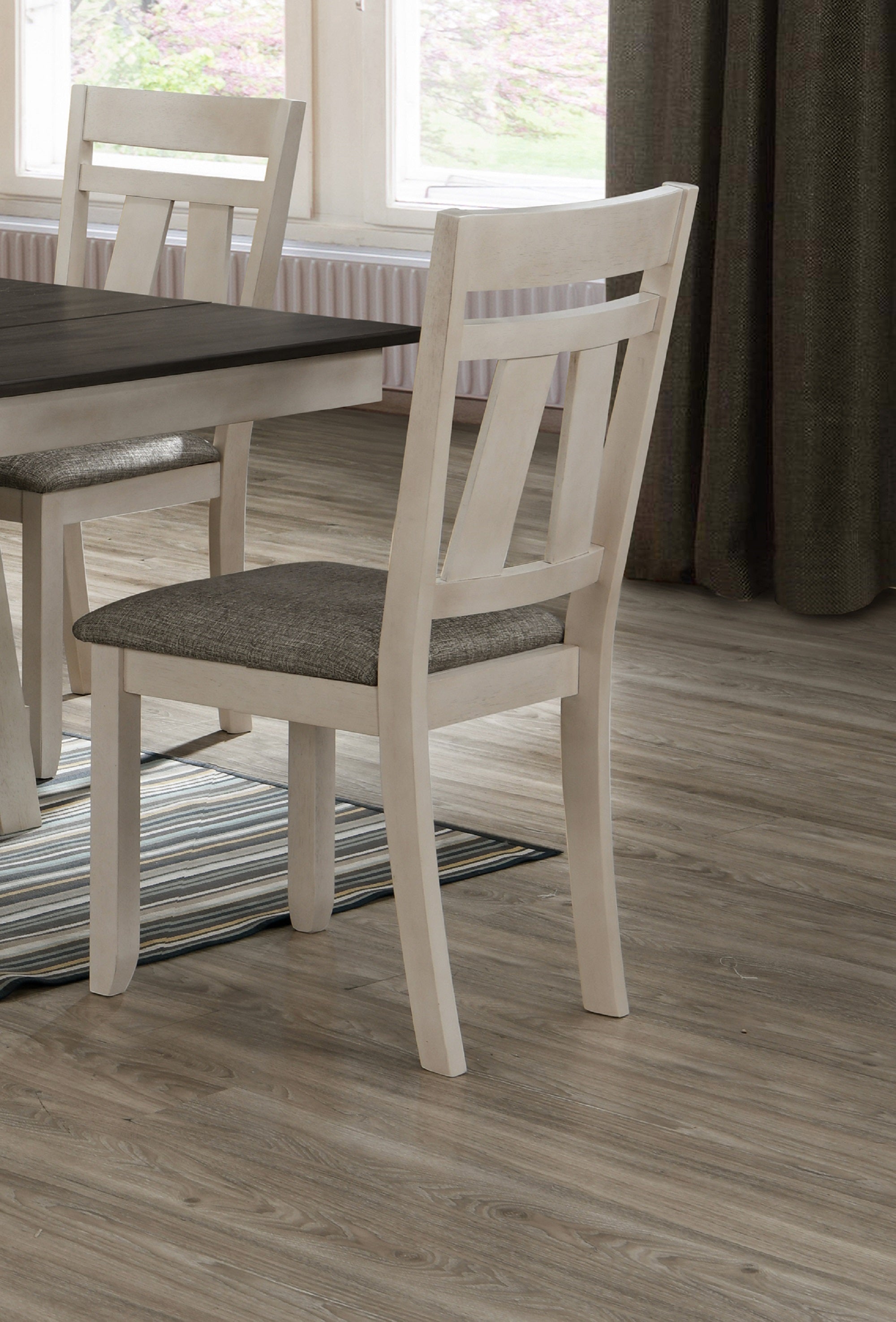 2pc Cottage Style Dining Side Chairs with Upholstered Seat - Chalk Gray Wooden Dining Room Furniture Set | Transitional Design for Kitchen, Breakfast Nook & Small Space Dining