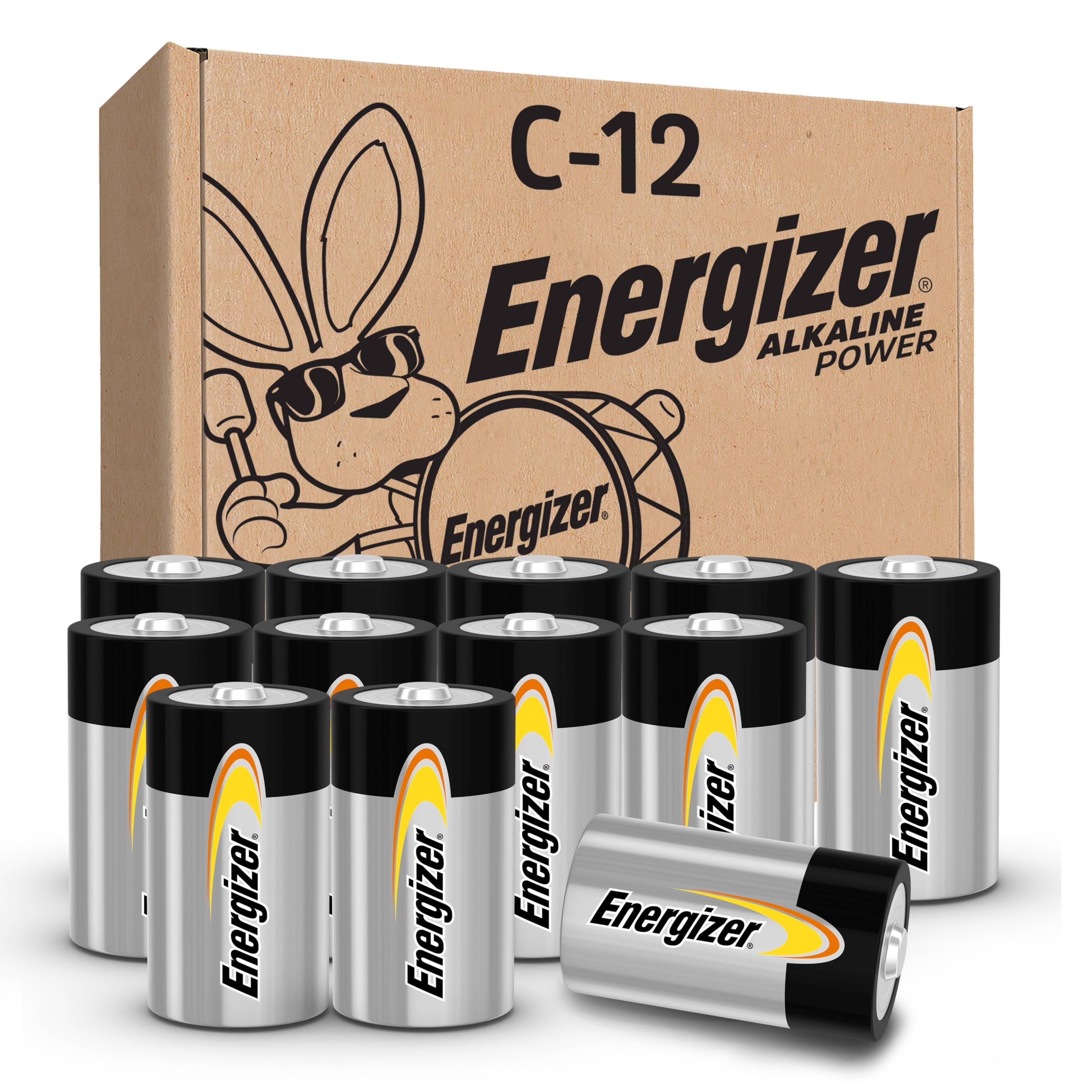 Energizer Alkaline Power C Batteries (12 Pack) - Long-Lasting C Cell Batteries for Flashlights, Toys, Radios & Emergency Devices - High-Performance Alkaline Batteries for Home & Outdoor Use
