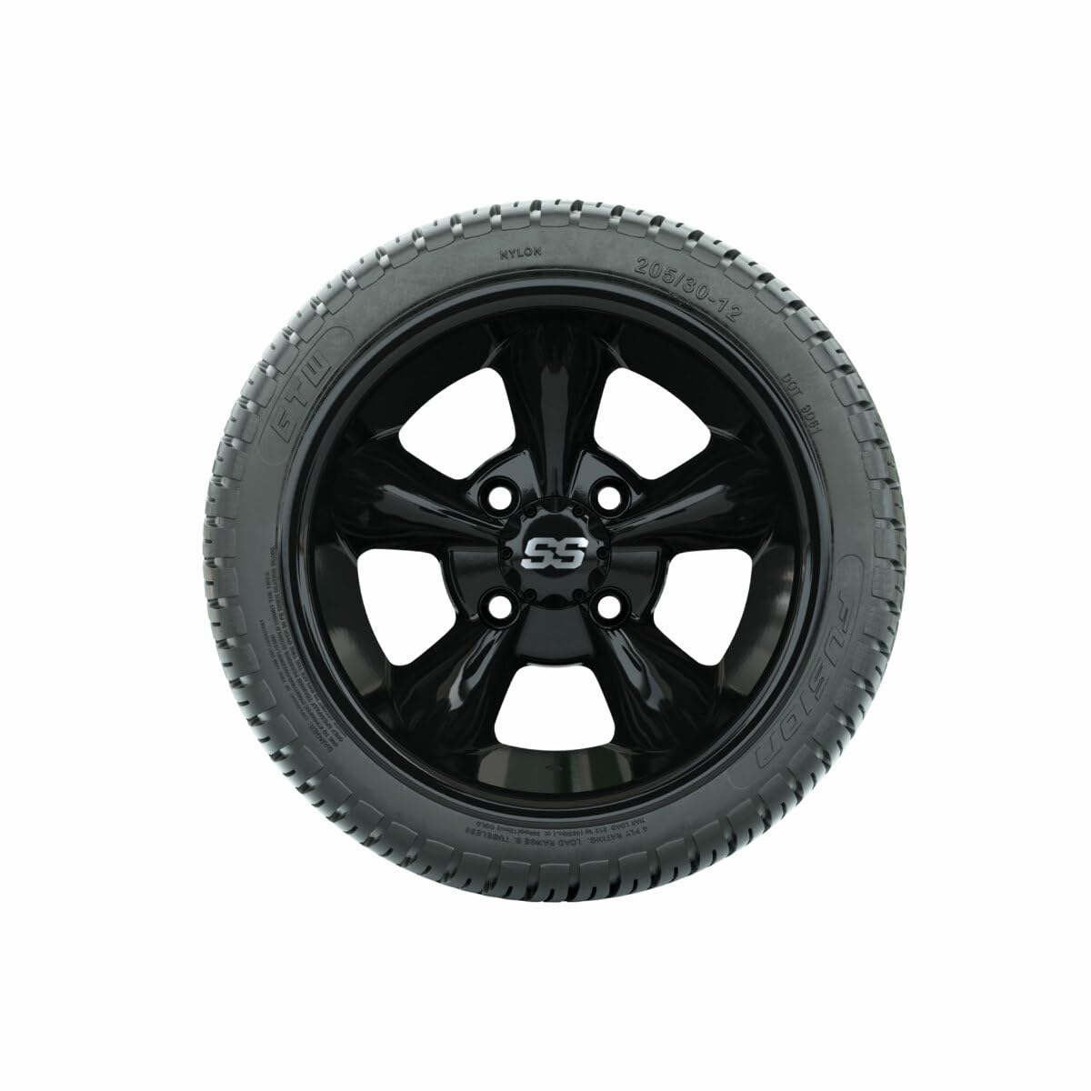 GTW 12 Inch Golf Cart Wheels and Tires Combo Set of 4 - Godfather Gloss Black Wheels with 205/30-12 (17