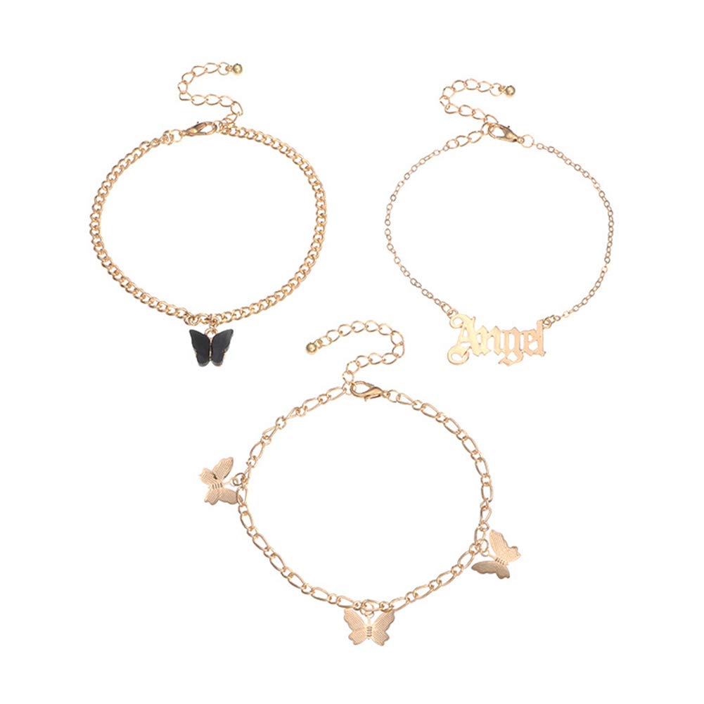 3Pcs Women's Butterfly Letter Charm Anklet - Dainty Beach Foot Chain Ankle Bracelet Jewelry Gift for Her - Perfect for Summer Vacations, Weddings & Boho Fashion Accessories