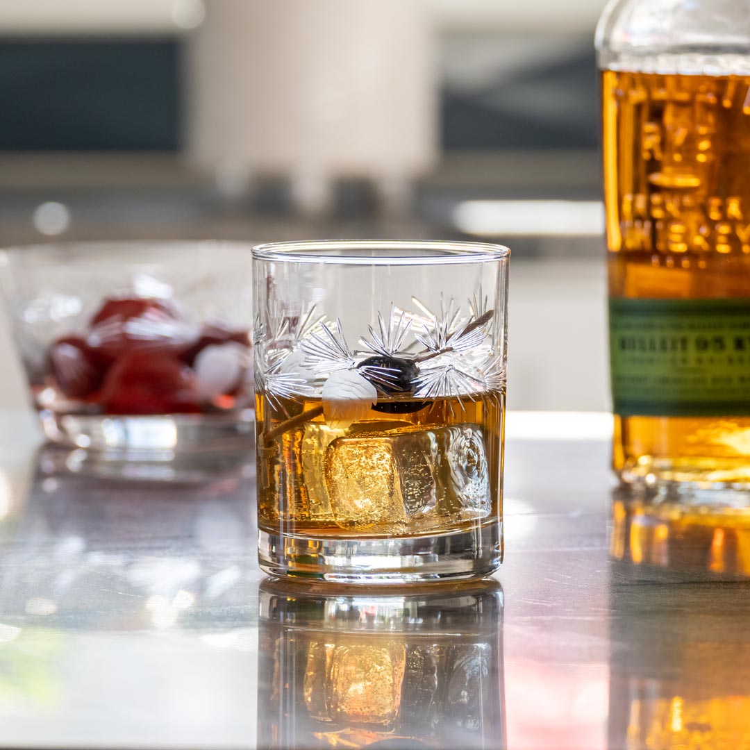 Premium Icy Pine 13oz Double Old Fashioned Whiskey Glasses - Set of 2 for Bourbon, Scotch & Cocktails - Perfect for Home Bars, Parties & Gifts