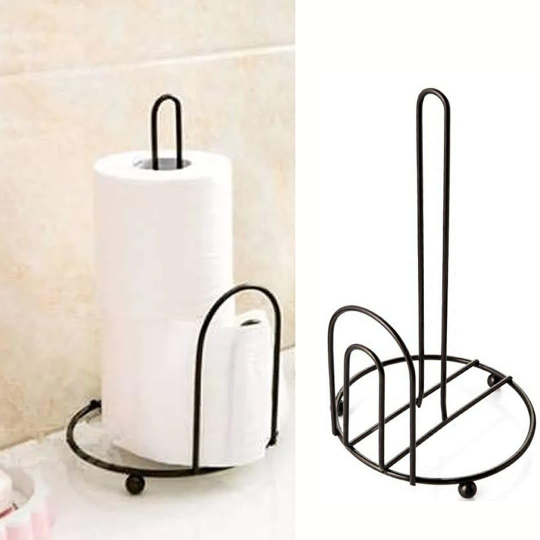 Premium Wrought Iron Kitchen Paper Towel Holder - Stand Up Napkin Roll Dispenser with Contemporary Design for Countertop or Wall Mount (Black) | Perfect for Kitchen, Dining Room, or Restaurant Use