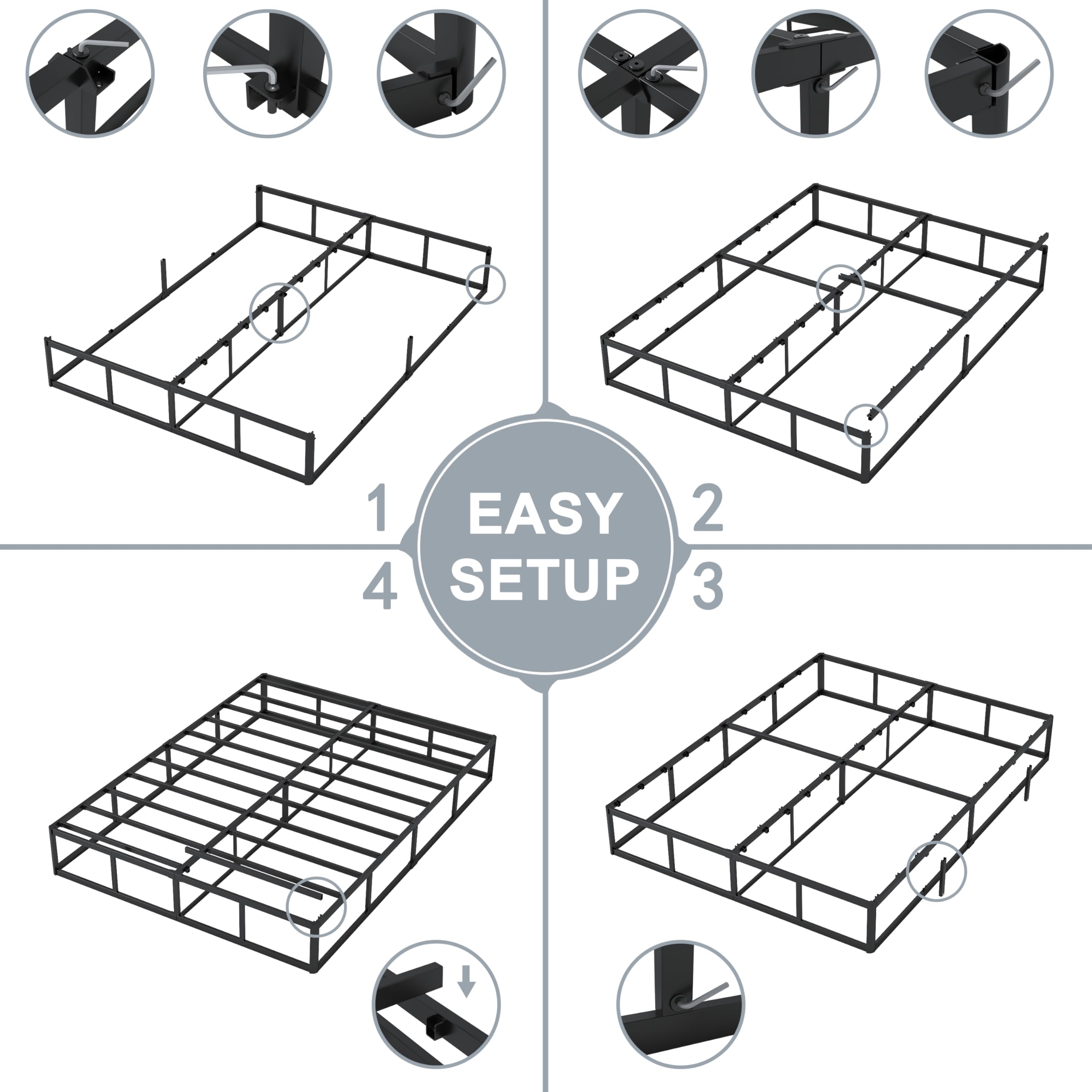 9 Inch Queen Box Spring - High Profile Metal Frame with Fabric Cover, Easy Assembly, 3000 lbs Weight Capacity - Perfect for Queen Beds, Guest Rooms & Dormitories