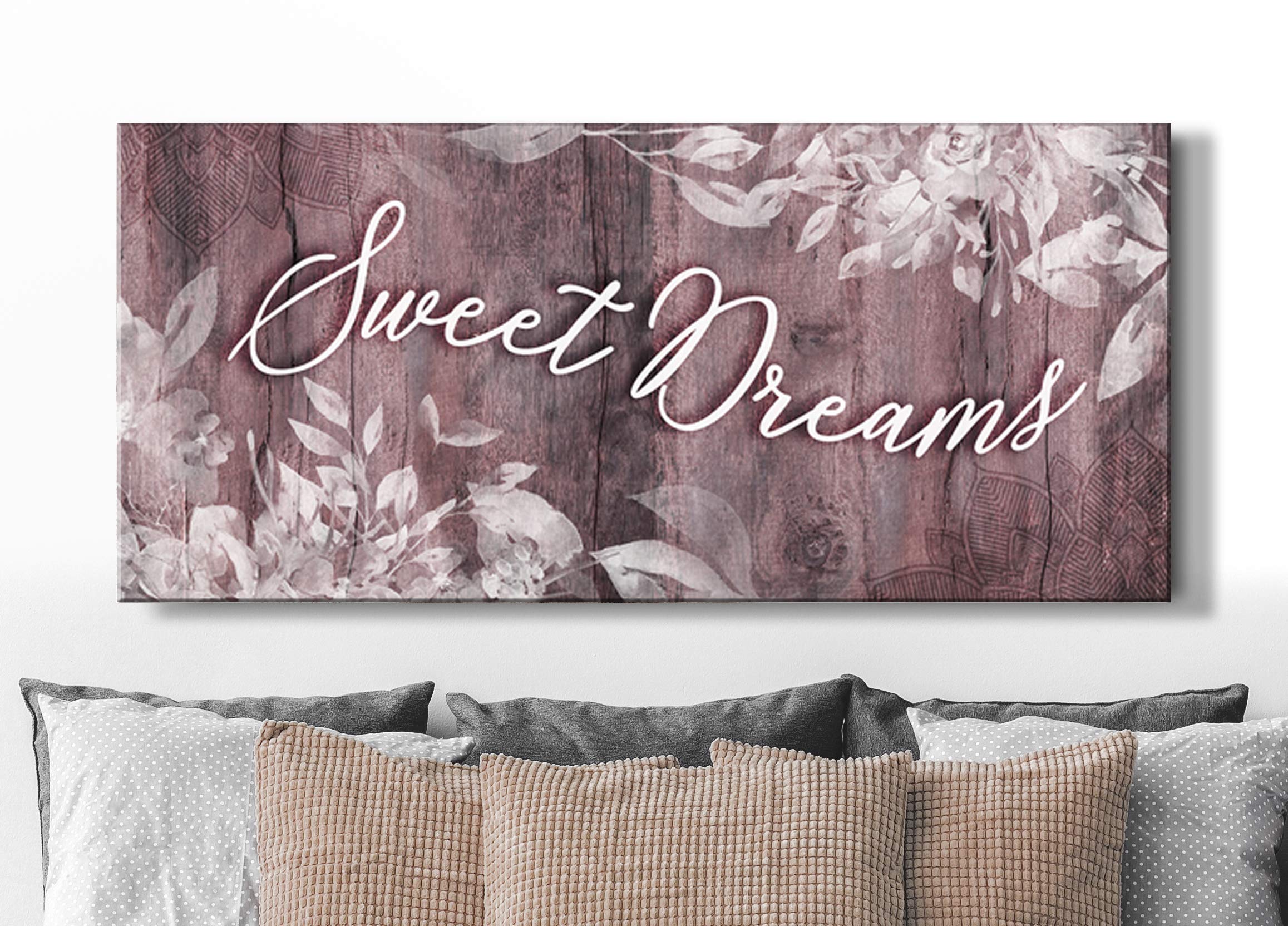 Sweet Dreams Wall Art Sign - Large 42x19 Inch Pink Canvas Wall Decor for Master Bedroom, Above Bed Decor, Bedroom Signs - Perfect for Home Decor, Housewarming Gifts & Bedroom Wall Styling