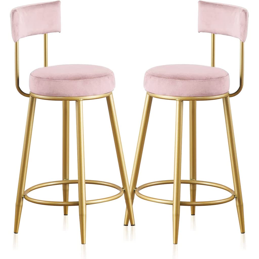 Luxury Velvet Upholstered Counter Bar Stool with Golden Metal Legs & Footrest - Modern Kitchen Island Breakfast Stool for Home, Pub, Bar & Restaurant - Perfect for Entertaining, Dining & Relaxing