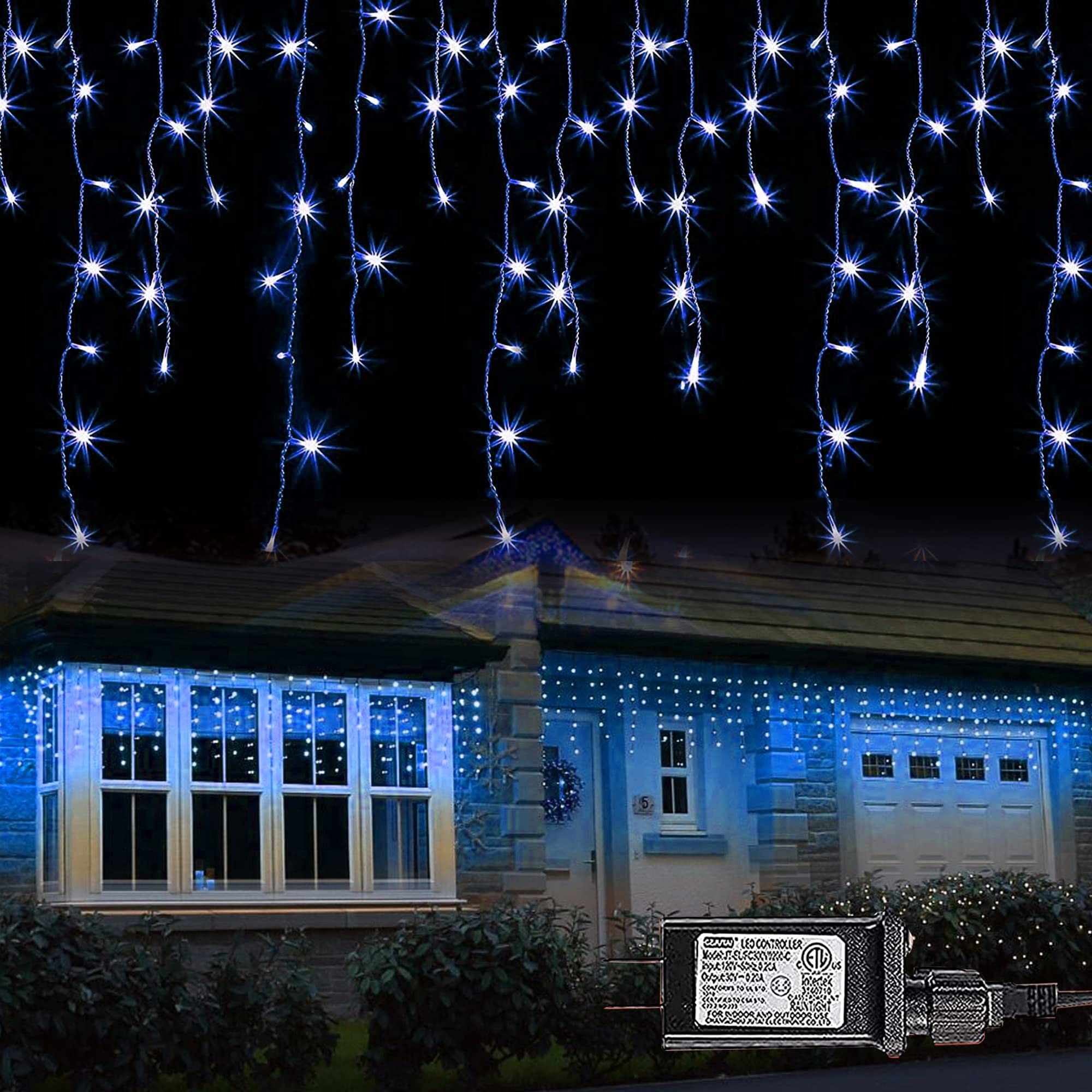 360 LED Icicle Christmas Lights Outdoor Waterproof - Blue Snow Falling Raindrop Lights for Xmas Wedding Party Tree Holiday Decorations - Perfect for Roof, Yard, and Indoor Festive Decor