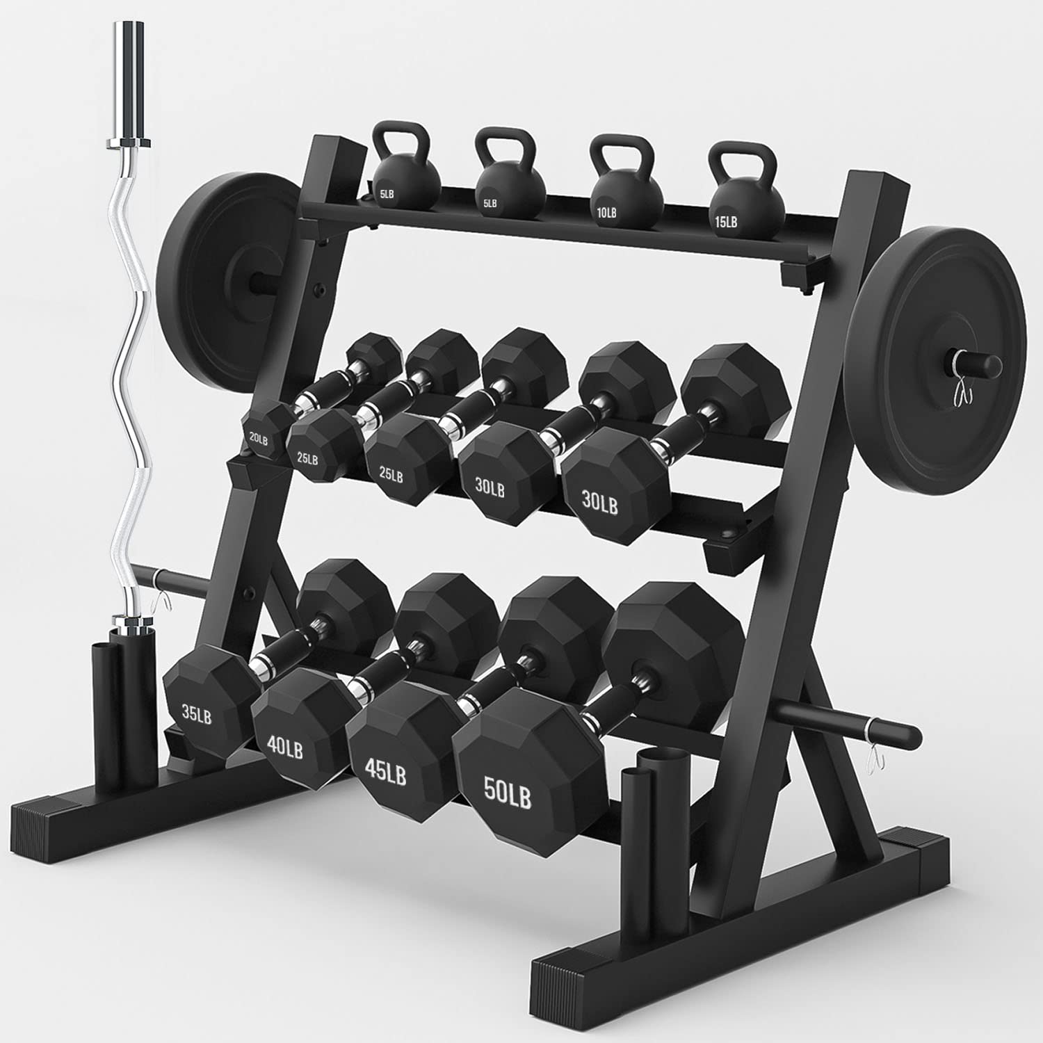 Multifunctional Dumbbell Rack & Weight Stand for Home Gym - Heavy Duty Storage Organizer for Dumbbells, Weight Plates & Curl Bars - Perfect for Garage, Basement & Home Workout Spaces