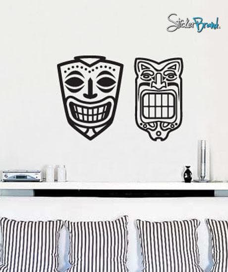 Hawaiian Tiki Mask Vinyl Wall Decal Sticker - Tropical Home Decor for Living Room, Bedroom, or Office - #543