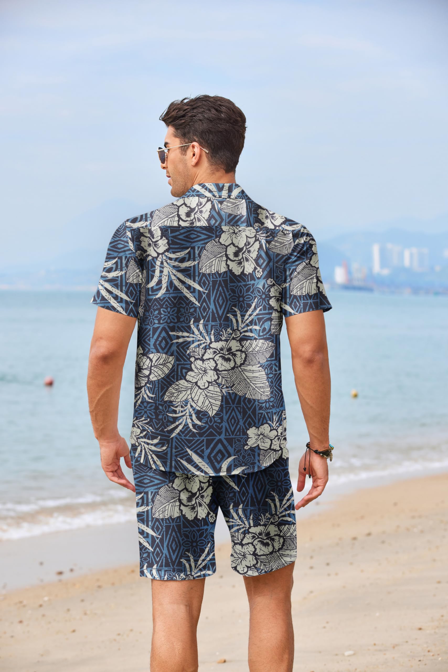 COOFANDY Men's Hawaiian Shirt and Shorts Set - 2 Piece Floral Print Matching Outfit for Summer Beach Vacation, Pool Party & Tropical Getaway