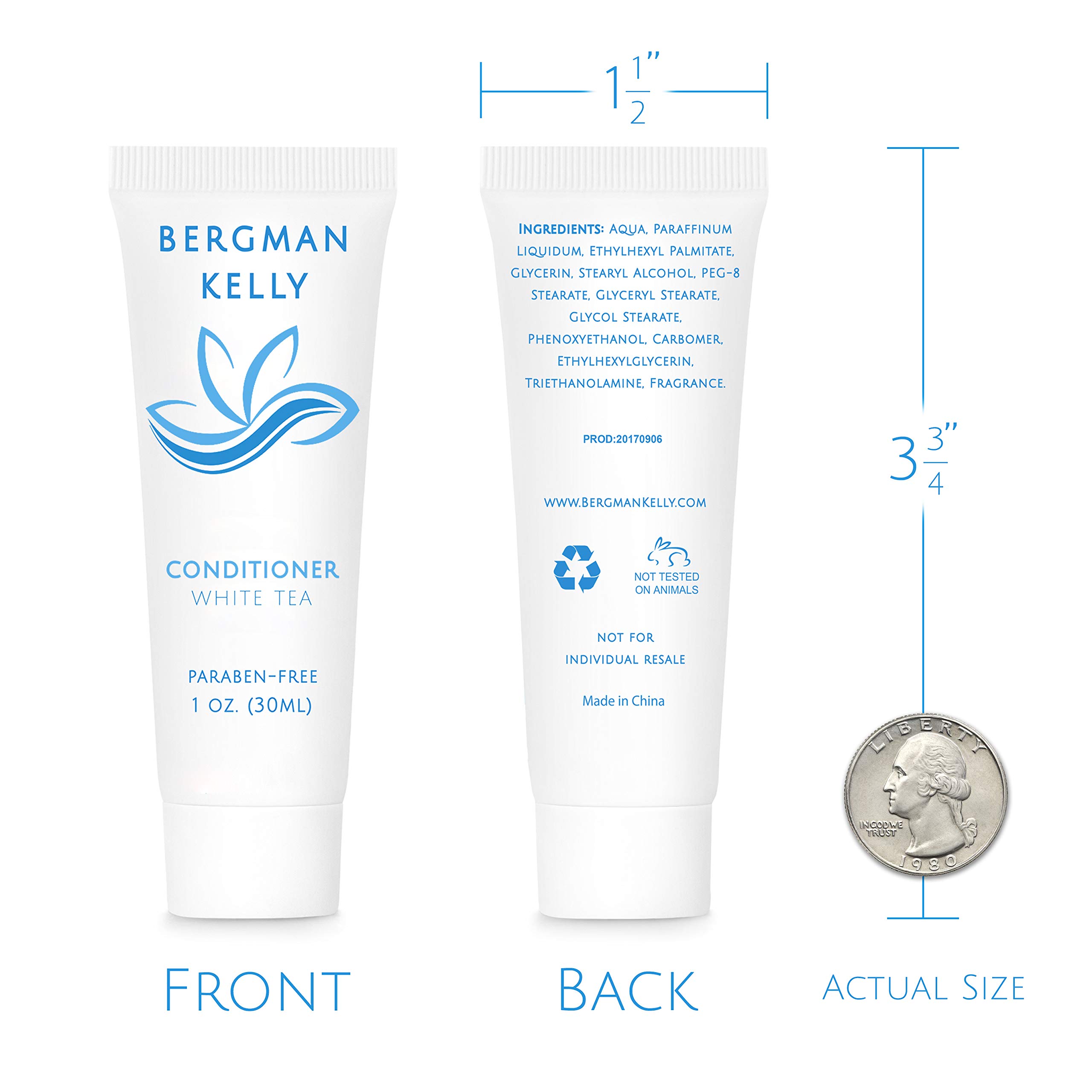 BERGMAN KELLY White Tea Hotel Conditioner (1 Fl Oz, 100 Pack Bulk) - Revitalizing Travel Size Conditioner for Hotels, Spas & Guest Amenities - Refreshing White Tea Scent for Luxurious Hospitality Experience