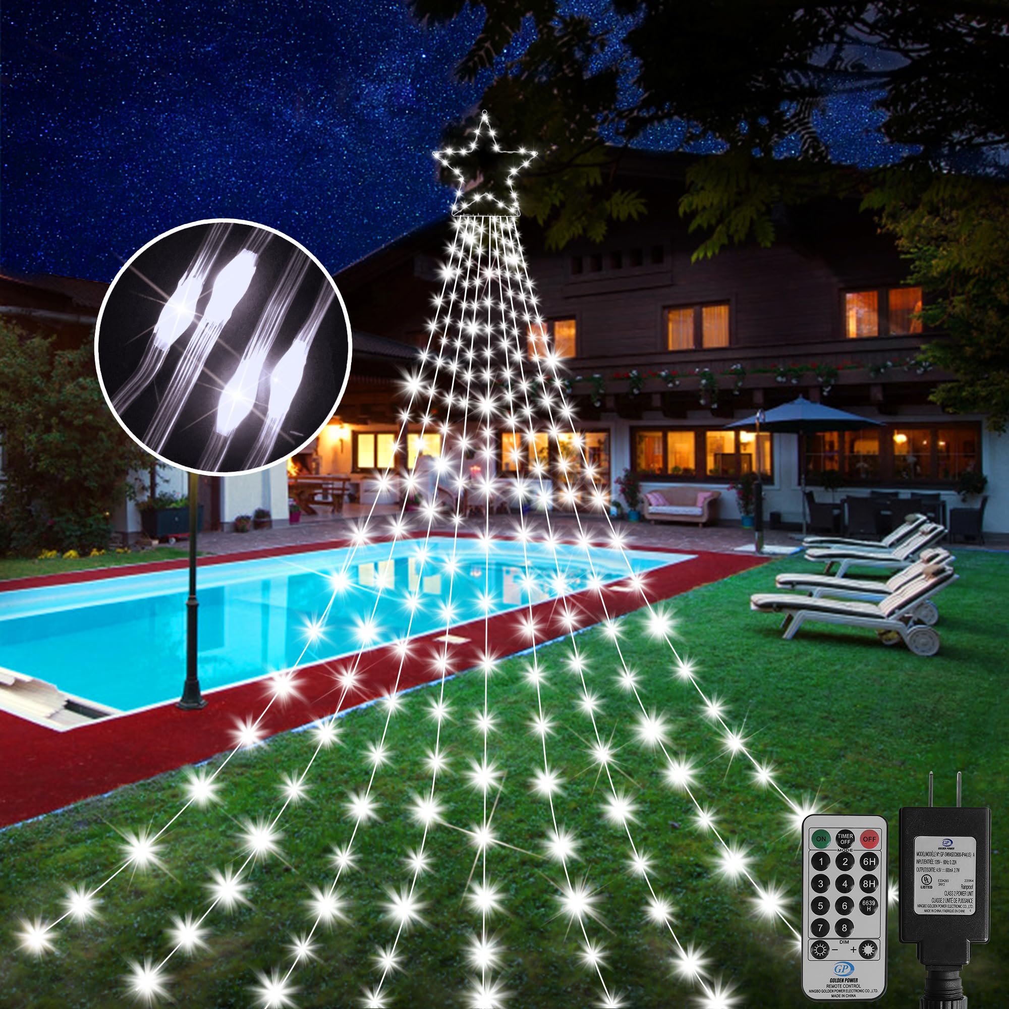 352LED Waterproof Outdoor Christmas Star Lights - 8 Modes with Timer, IP65 Hanging Fairy Lights for Yard, Patio, Roof (Cool White) | Perfect for Holiday Decorations, Christmas Tree Lighting & Winter Festival Displays