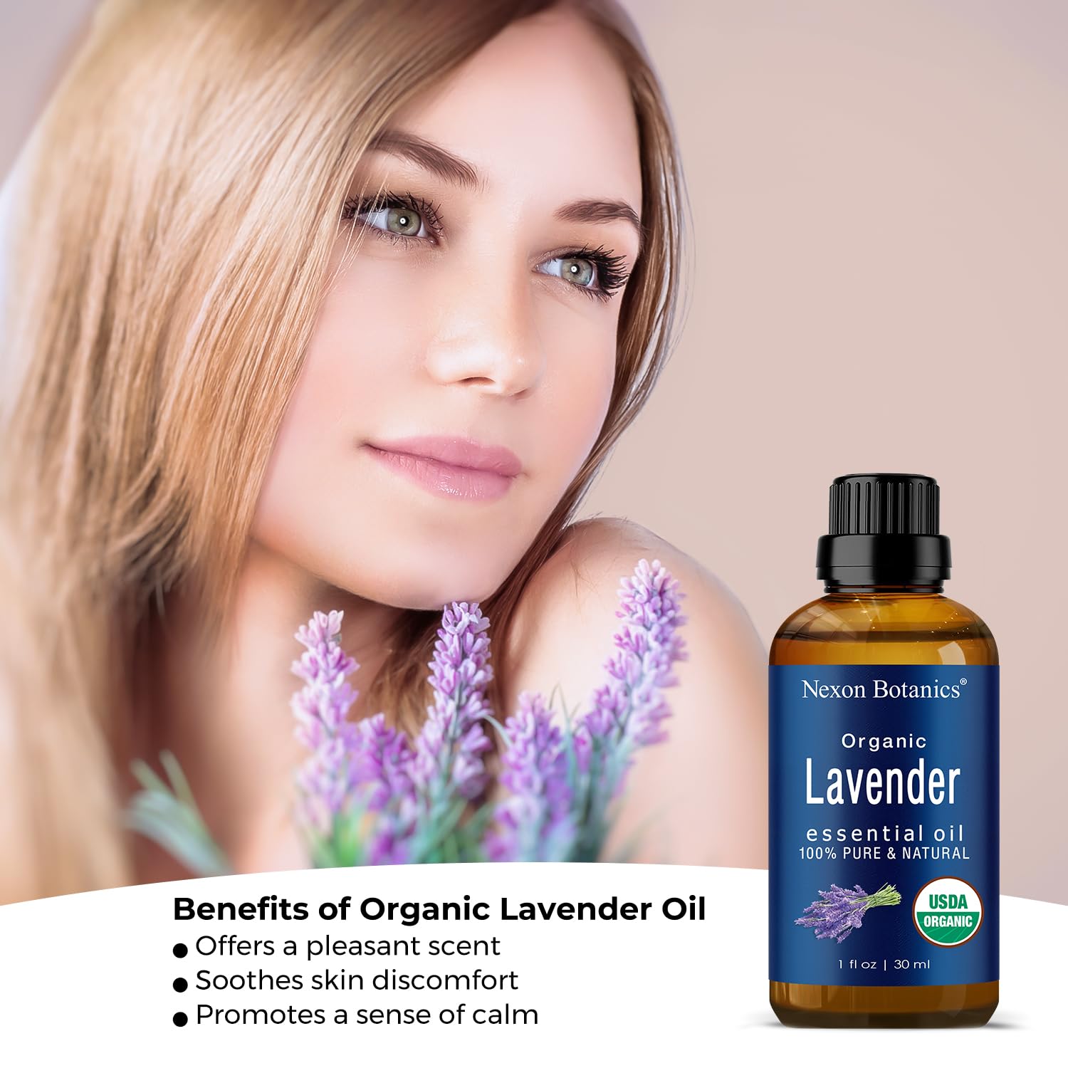 Organic Lavender Essential Oil 30ml - 100% Pure Therapeutic Grade for Diffusers, Massage, Aromatherapy | Promotes Relaxation & Better Sleep | Natural Skin & Hair Care Solution | Nexon Botanics (Ideal for Stress Relief, Spa Days & Home Wellness)
