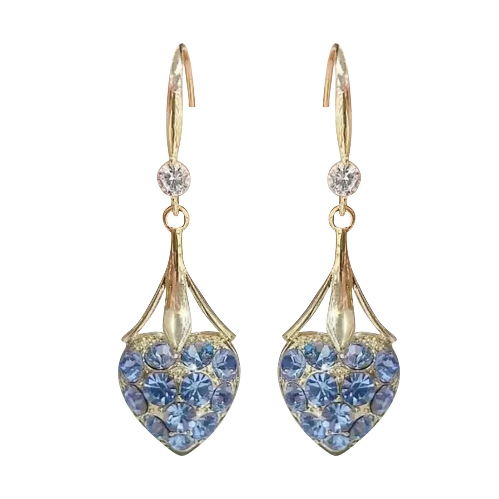 Blue Heart Drop Dangle Earrings for Women - Zircon Tassel Fashion Jewelry, Love Rhinestone Statement Stud Earrings for Ladies & Girls | Perfect for Beach Vacations, Date Nights & Special Occasions
