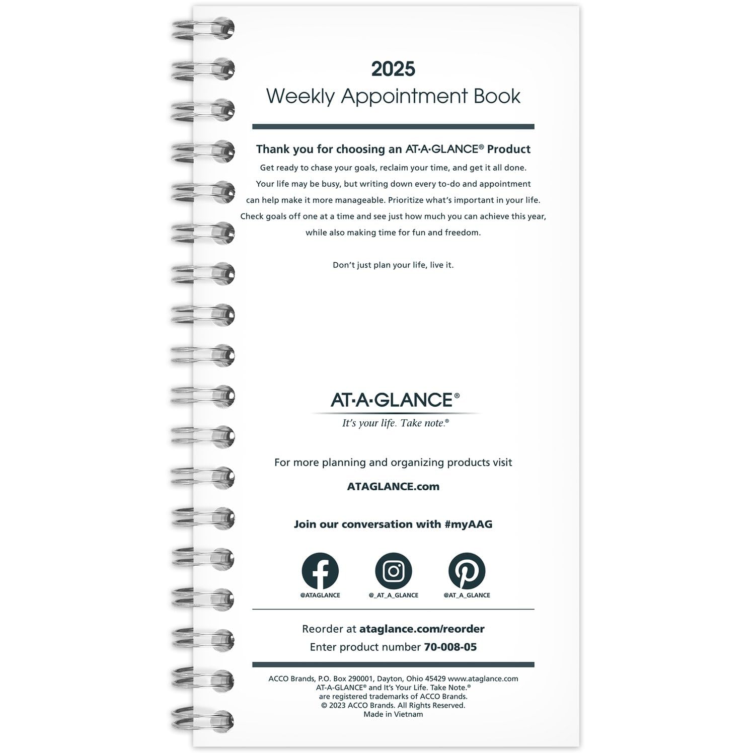 AT-A-GLANCE 2025 Weekly Appointment Book Planner - 3.25