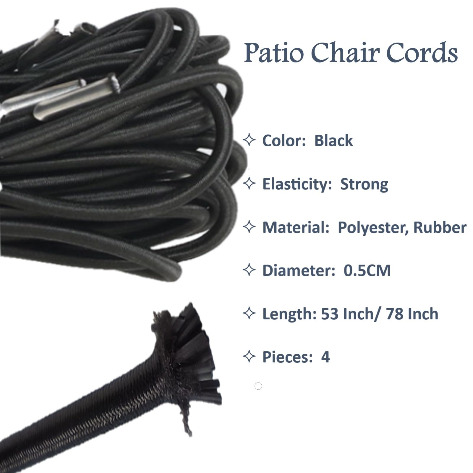 4 Pack Zero Gravity Chair Cord Replacement - Heavy Duty Elastic Bungee Cord for Patio Recliner, Lawn, Beach & Lounge Chairs - Durable Nylon Stretch String for Outdoor Relaxation (Perfect for Backyard, Poolside & Camping Use)
