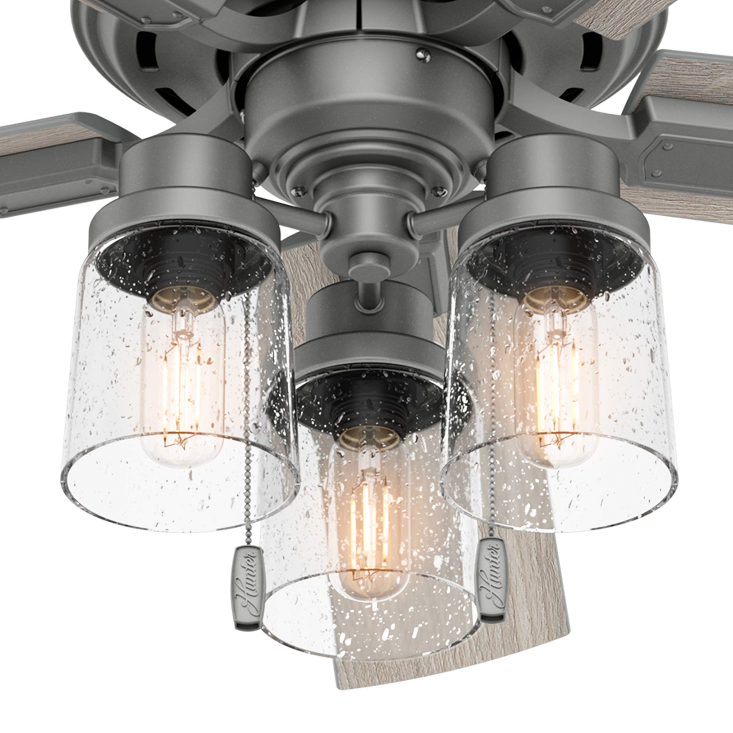 Hunter Fan 52 Inch Low Profile Matte Silver Indoor Ceiling Fan with Light Kit - Energy Efficient Quiet DC Motor - Perfect for Living Room, Bedroom or Office (Renewed)