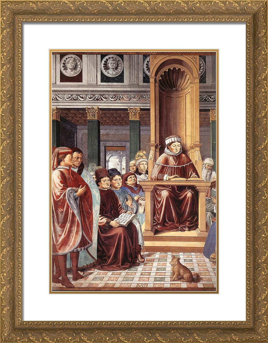 Benozzo Gozzoli St. Augustine Reading Rhetoric and Philosophy at the School of Rome - 19x24 Gold Ornate Framed Art Print with Double Matting - Renaissance Religious Artwork for Home Decor, Office & Church