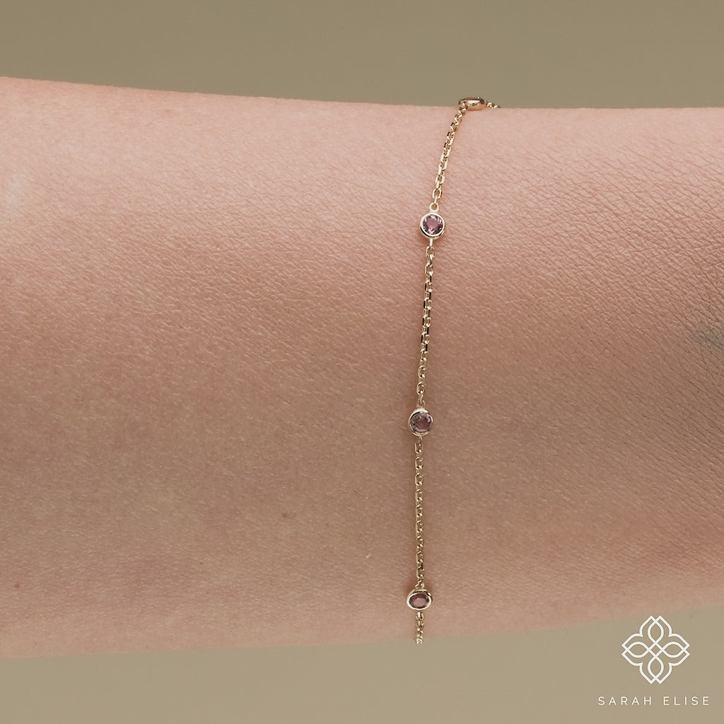 Minimalist Pink Tourmaline Bracelet with Five Stones - Bezel Set for Women | Elegant Jewelry Gift for Birthday, Anniversary & Special Occasions