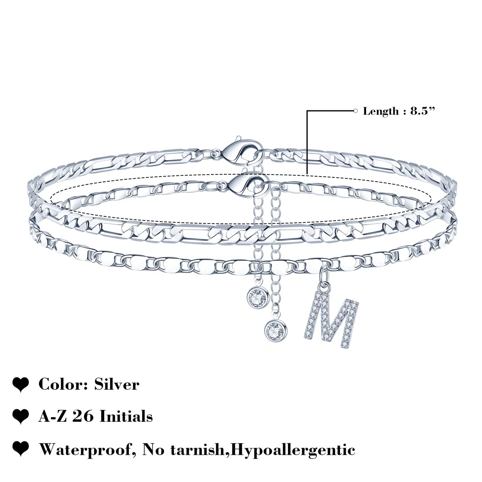 14K Gold Plated Dainty Layered Ankle Bracelets for Women - CZ Initial Anklet Set, Summer Jewelry Gifts for Her - Perfect for Beach Vacations, Date Nights & Everyday Wear