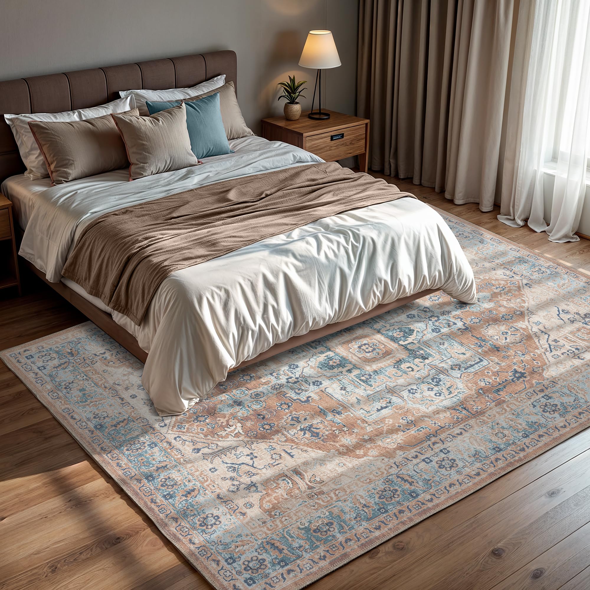GLN Rugs Vintage Collection - Machine Washable Non-Slip Low Pile Area Rug for Living Room, Bedroom & Bathroom - Easy Clean 9'5