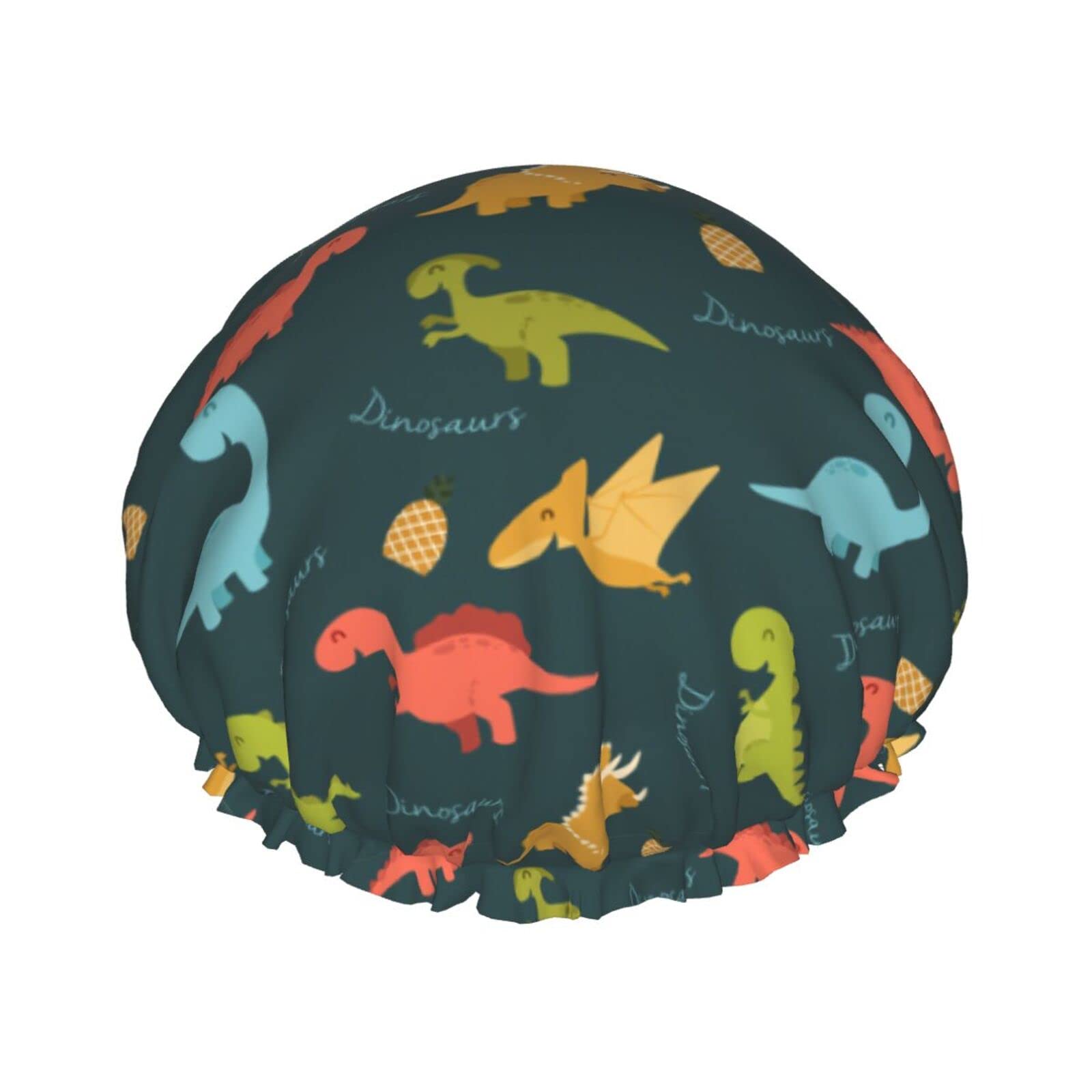 Dinosaur Pine Egg Shower Cap for Women & Kids - Reusable Long Hair Shower Hat with Elastic Band, Double Layer Bathing Cap for Adults & Children - Perfect for Bathing, Swimming & Spa Days