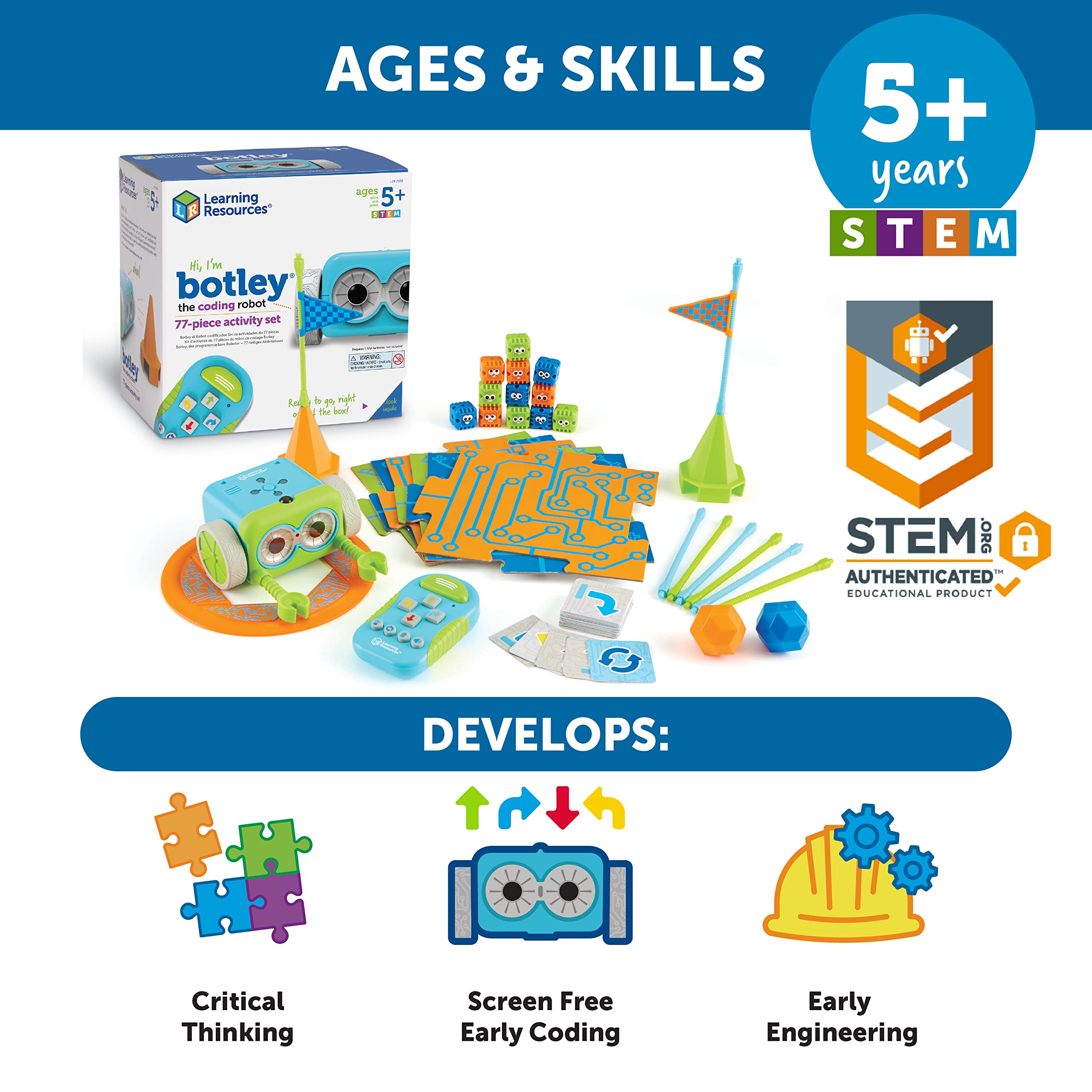 Learning Resources Botley The Coding Robot Activity Set - 77 Pieces, STEM Educational Toy for Kids Ages 5+, Screen-Free Programming Robot for Beginners, Fun Coding Games for Children | Perfect for Homeschooling & Classroom STEM Activities