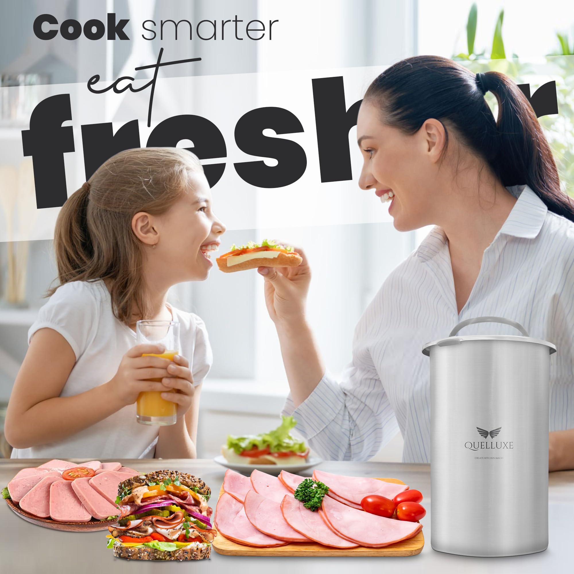 Premium Stainless Steel Ham Maker & Deli Meat Press Mold - Homemade Sandwich Meat Maker with Upgraded Thermometer - Includes 10 Cooking Bags & Recipe Guide Book - Perfect for Meal Prep, Charcuterie Boards, and Home Cooking