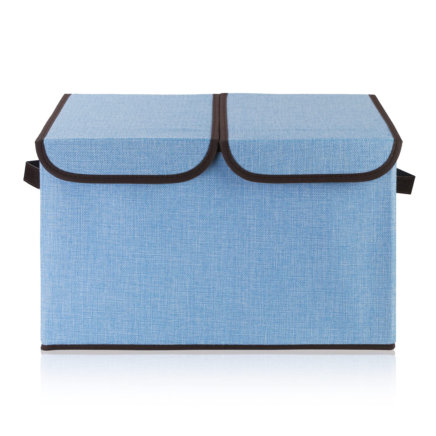 Enova Home Collapsible Storage Bins with Cover - Fabric Storage Basket & Organizer for Home, Office, Closet - Foldable Fabric Bin for Toys, Clothes, Blankets (Blue)