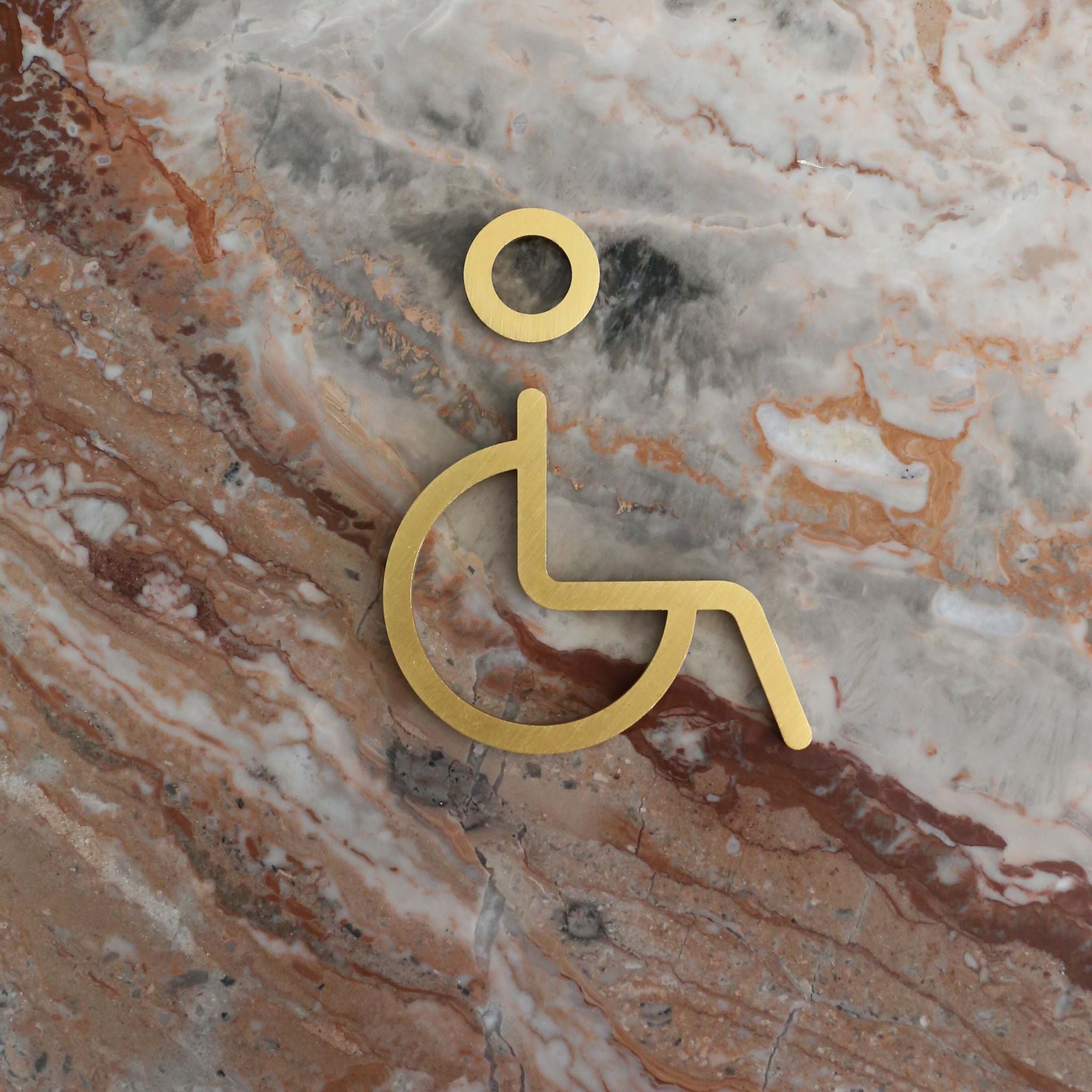 DESIGNSTUFF ADA Compliant Brushed Brass Restroom Sign - Durable & Stylish Bathroom Signage for Commercial & Public Spaces
