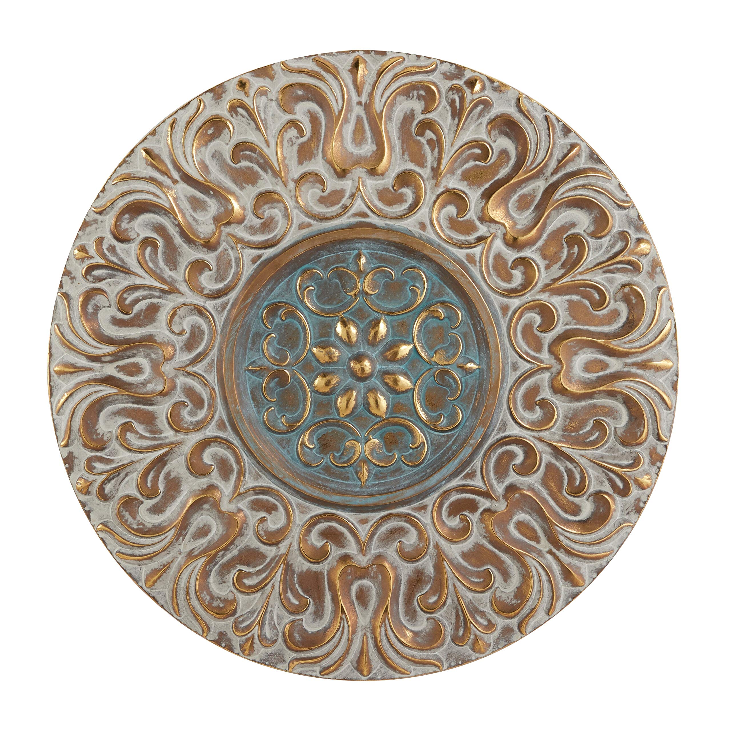 Antique Gold Round Metal Wall Decor with Light Green Textured Pattern - 32 Inch Transitional Style for Living Room, Bedroom & Dining Room Décor