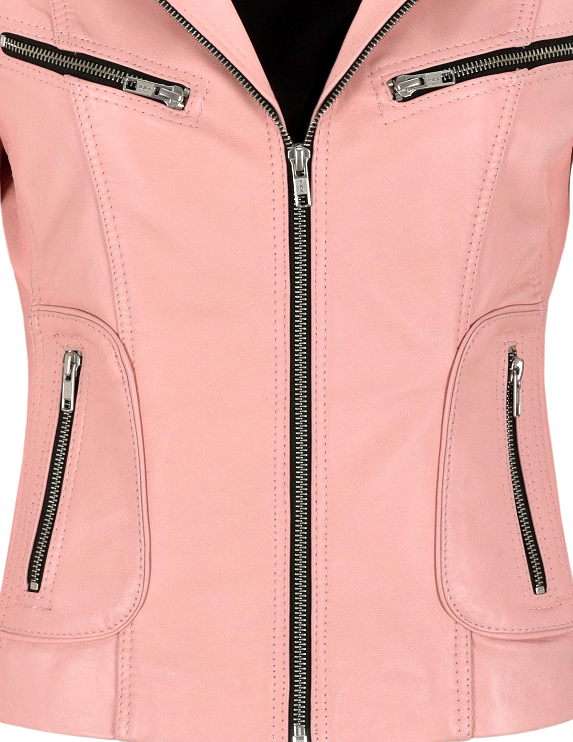 Women's Real Lambskin Leather Jacket - Baby Pink with Black Zipper & Lining | Fashionable Outerwear for Casual Wear, Date Nights & Fall/Winter Style (Model 9823)