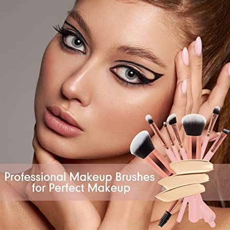 **Sunaina 12-Piece Pink Makeup Brush Set with Heart-Shaped Case - Foundation, Eyeshadow, Eyeliner, Powder, Concealer & Contour Brushes for Women - Perfect for Home, Travel & Professional Makeup Artists**
