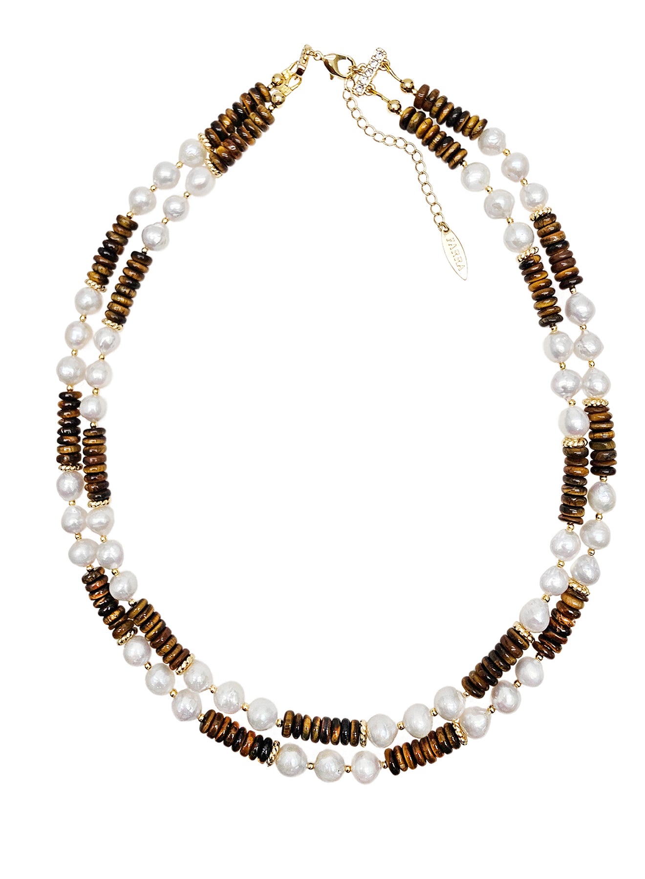 Elegant Freshwater Pearls & Tiger Eye Double Layer Necklace NN026 - Perfect for Weddings, Parties & Everyday Wear