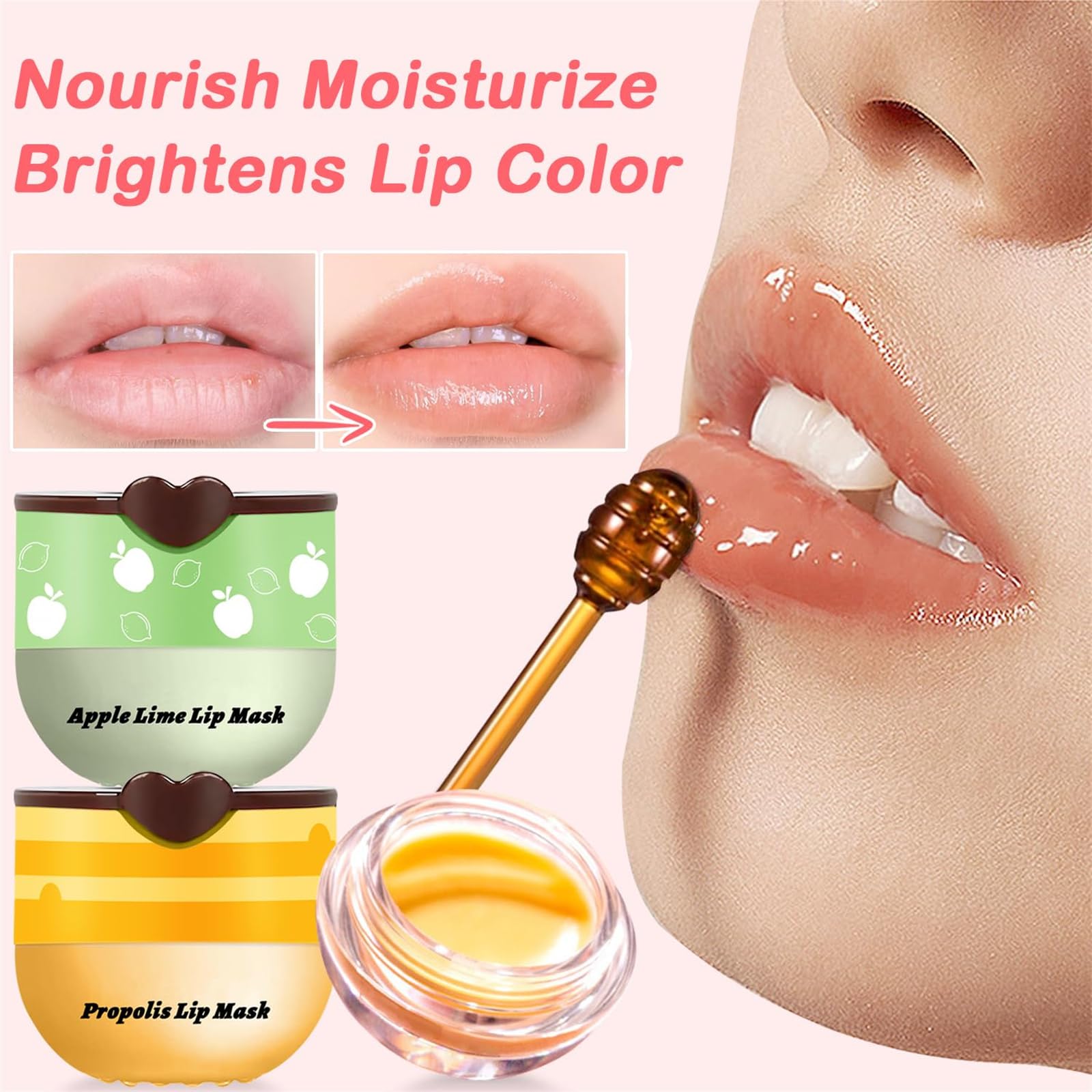 1/3/4 Pcs Honey Bee Lip Care Set - Moisturizing Lip Balm, Overnight Sleeping Mask & Exfoliating Scrub for Dry Cracked Lips - Hydrating Treatment to Repair & Prevent Lip Lines | Perfect for Night Care, Travel & Daily Lip Routine (Style A)