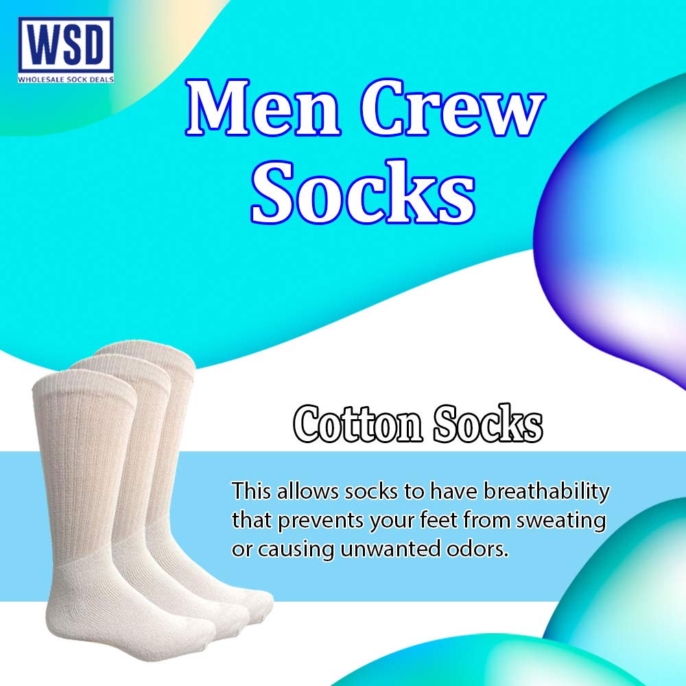 12 Pairs Men's Crew Socks Bulk Pack - Soft Cotton Comfort Socks for Men Size 10-13 - Perfect for Work, Sports & Everyday Wear