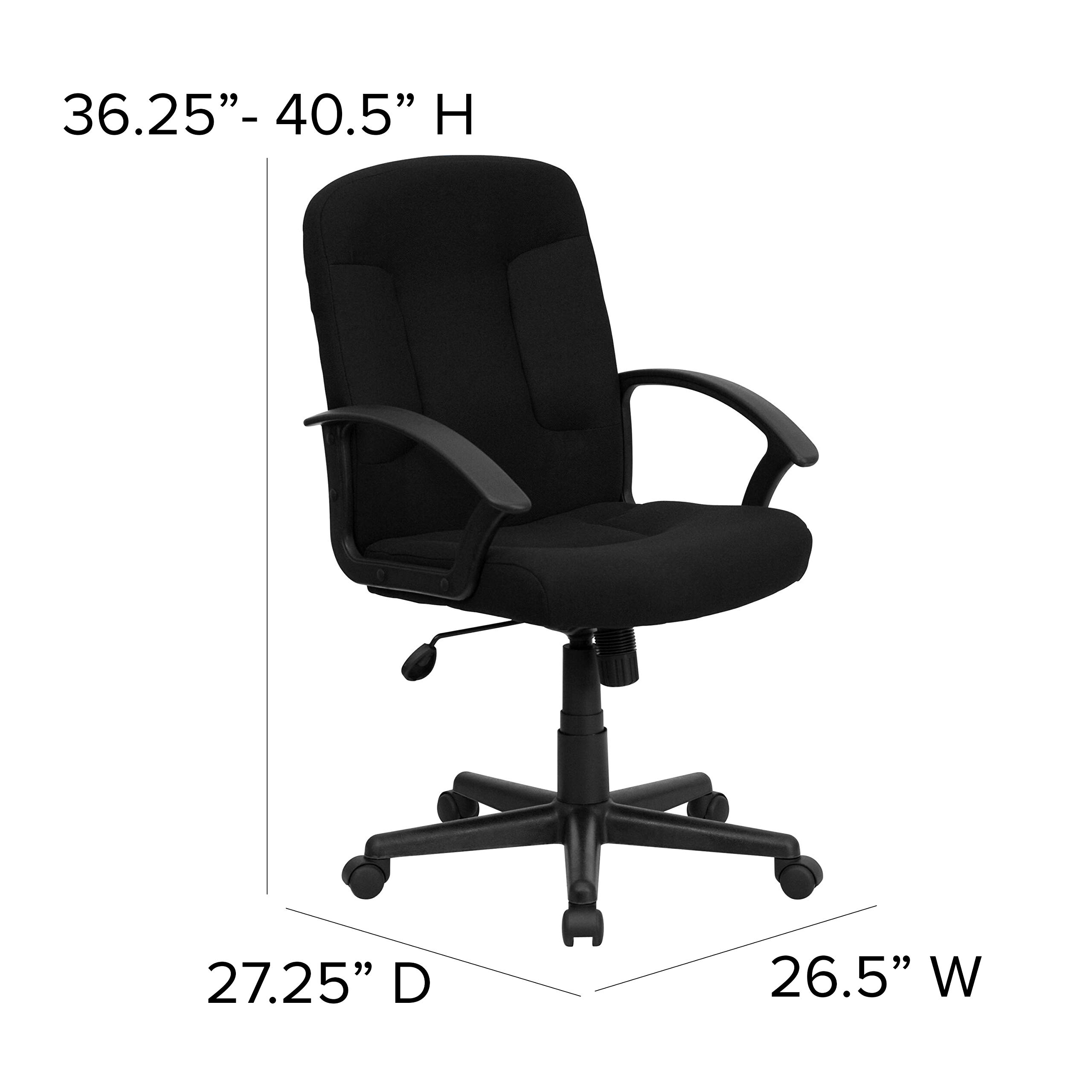Premium Mid-Back Black Fabric Executive Swivel Office Chair with Nylon Arms - Ergonomic Desk Chair for Home Office, Conference Room & Business Workspace