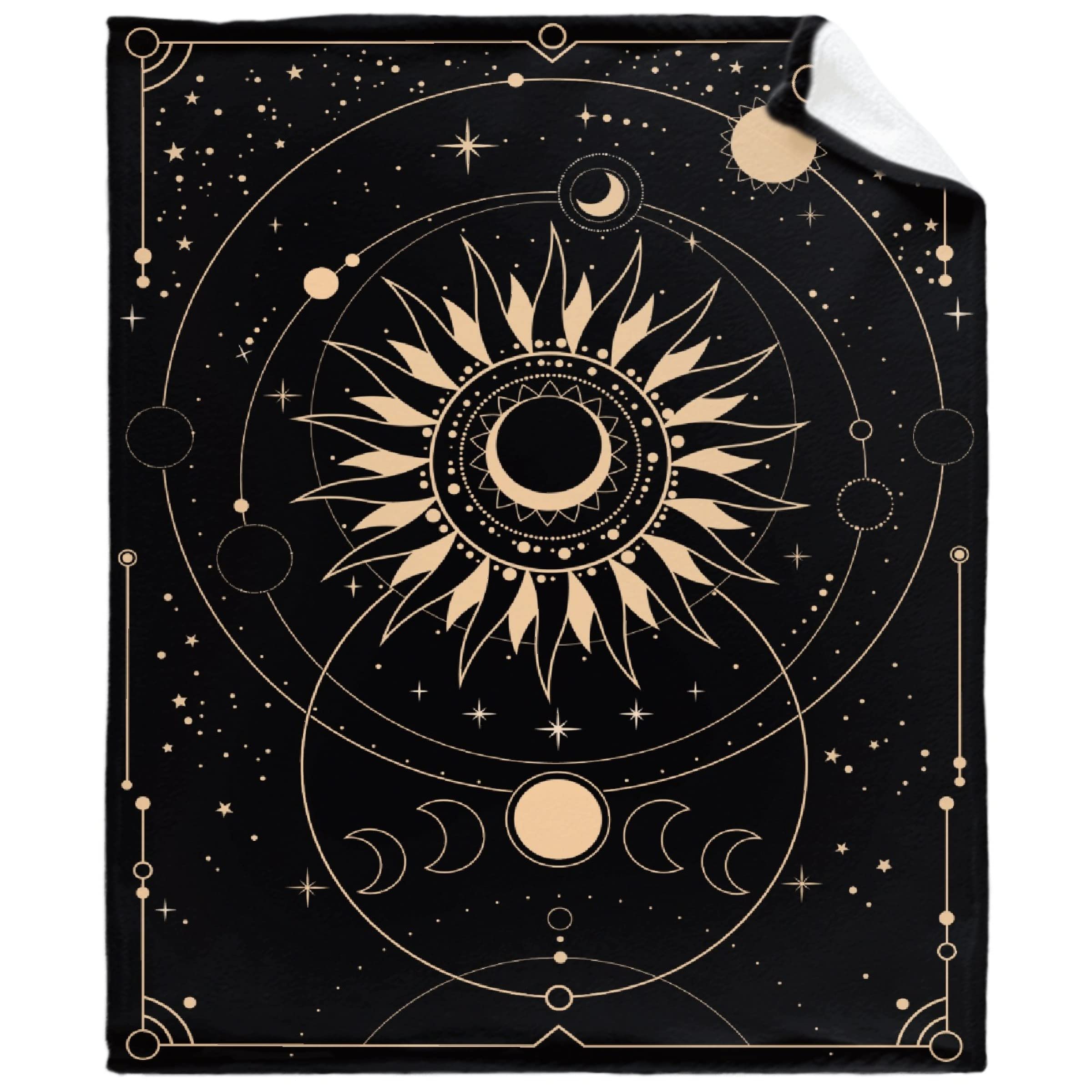 Bargley Moon Stars Sunflower Tarot Fleece Throw Blanket - Soft Lightweight Warm Fuzzy Blanket for Couch, Sofa & Bed - 120x90 Inch Cozy Blanket for Family, Travel & Home Decor - Perfect for Netflix Nights, Camping and Gift Giving