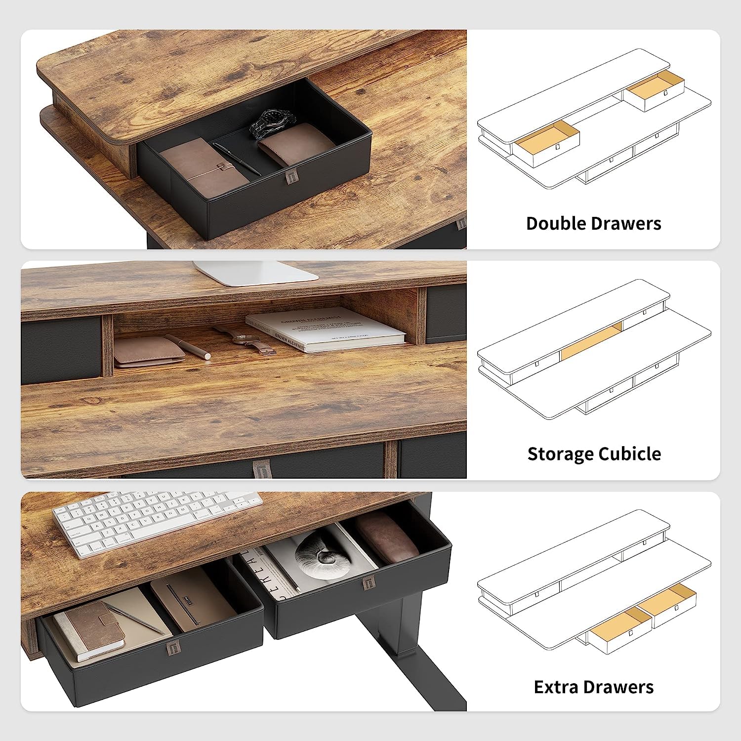 FEZIBO 63 Inch Electric Height Adjustable Standing Desk with 4 Drawers & Storage Shelf, 63