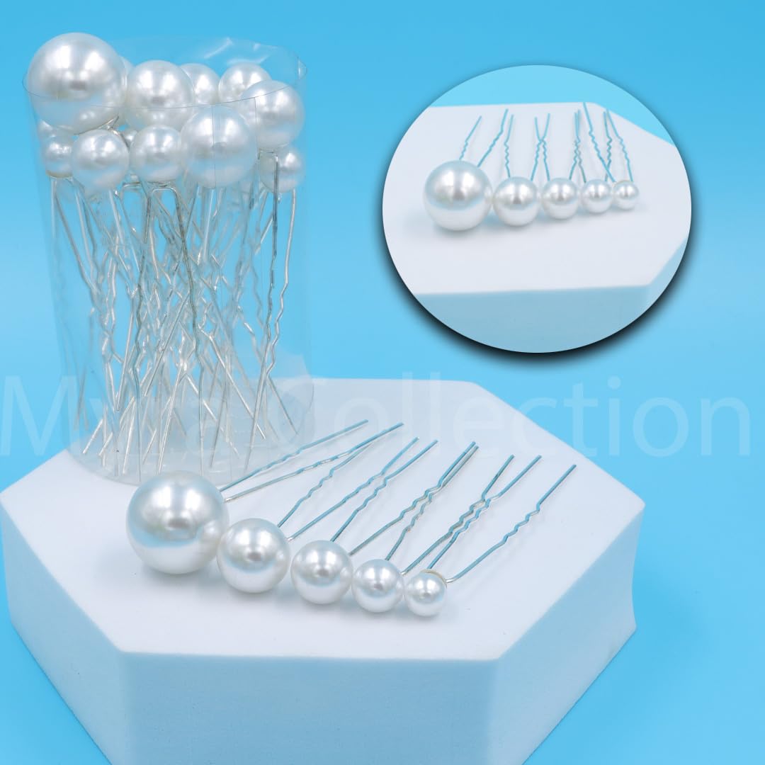Myra Collection 18-Piece Silver Pearl Hair Pins Set - Elegant U-Shaped Hair Clips for Women & Girls | Perfect for Weddings, Prom, Parties & Special Occasions