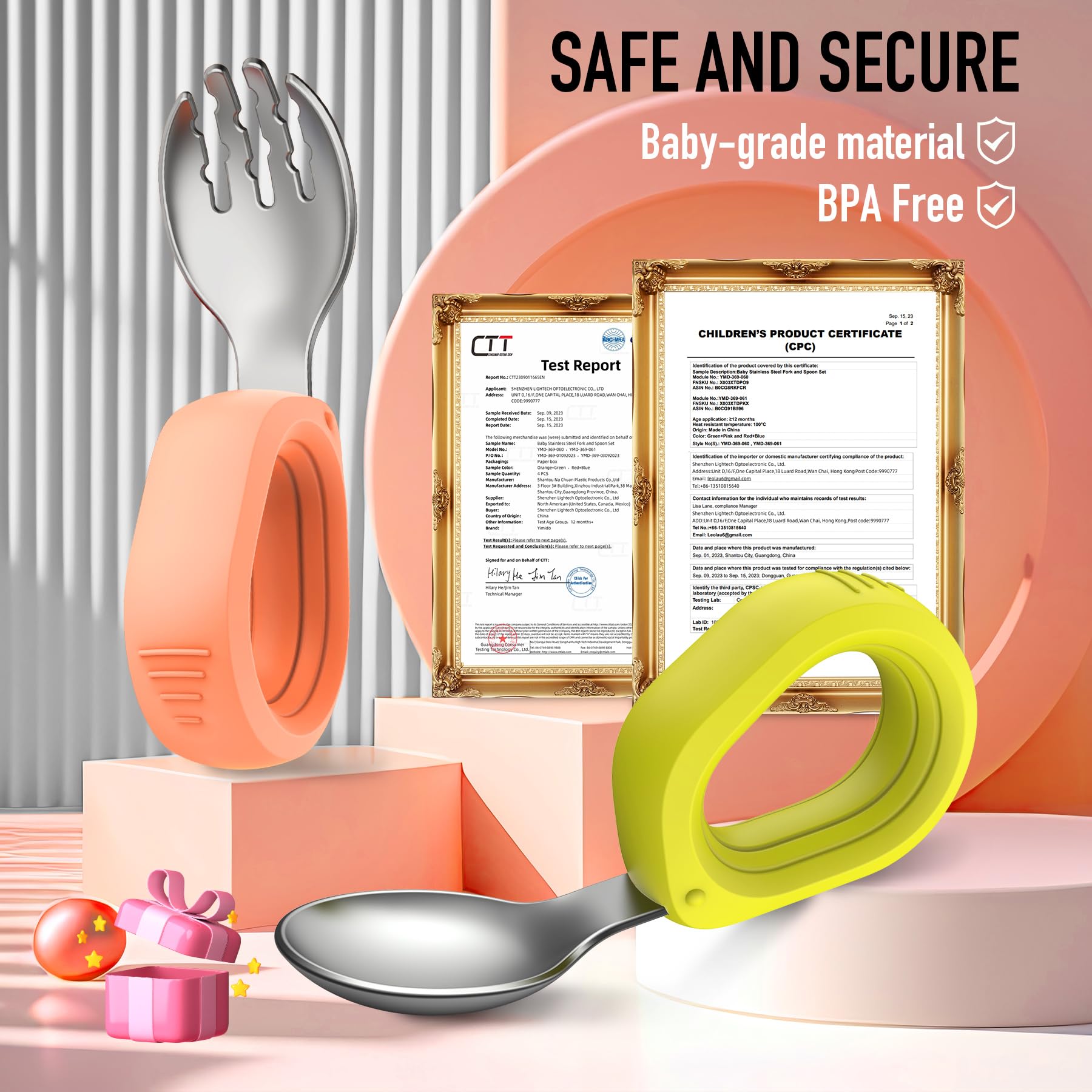 Stainless Steel Toddler Utensil Set - 4-Piece Baby Forks & Spoons for Self Feeding | BPA-Free, Dishwasher Safe | Perfect for Toddler Mealtime, Daycare & Travel (Orange + Green)