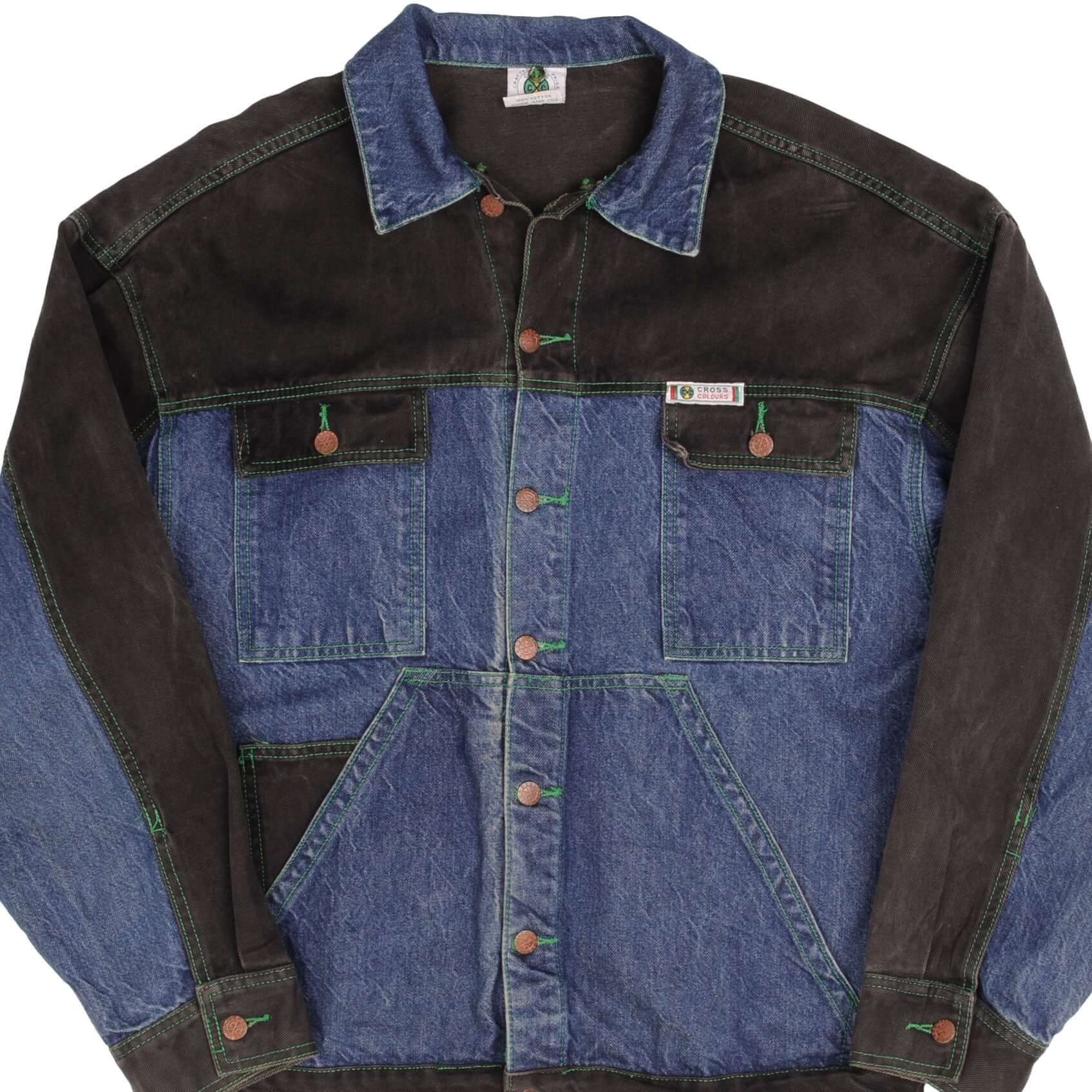 Vintage 1990s Cross Colours Hip Hop Denim Jacket - Size XL - Made in USA - Retro Streetwear for Hip Hop Fans & 90s Fashion Enthusiasts