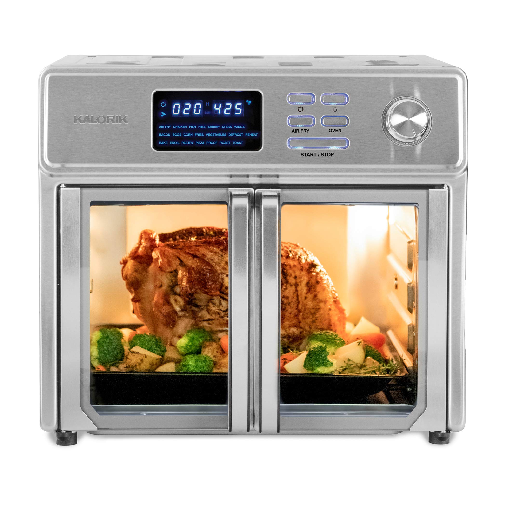 Kalorik 26 QT Digital Maxx Air Fryer Oven - 7-in-1 Multi-Function Countertop Convection Oven with Rotisserie, Dehydrator, Toaster & Slow Cooker | Includes Cookbook | 500°F Fast Heating | Extra Large Capacity Stainless Steel Appliance | Perfect for Family Cooking, Meal Prep & Healthy Air Fried Recipes (Model AFO 47269 SS)