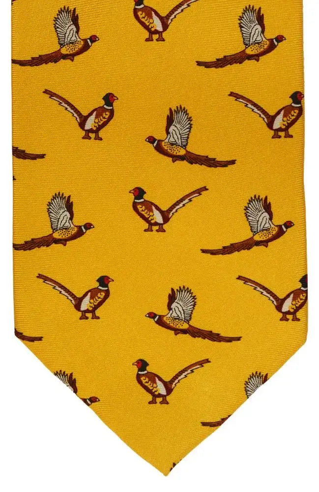LA Smith Country & Hobby Pheasant Print Silk Tie for Men - Elegant Necktie for Business, Wedding & Formal Occasions