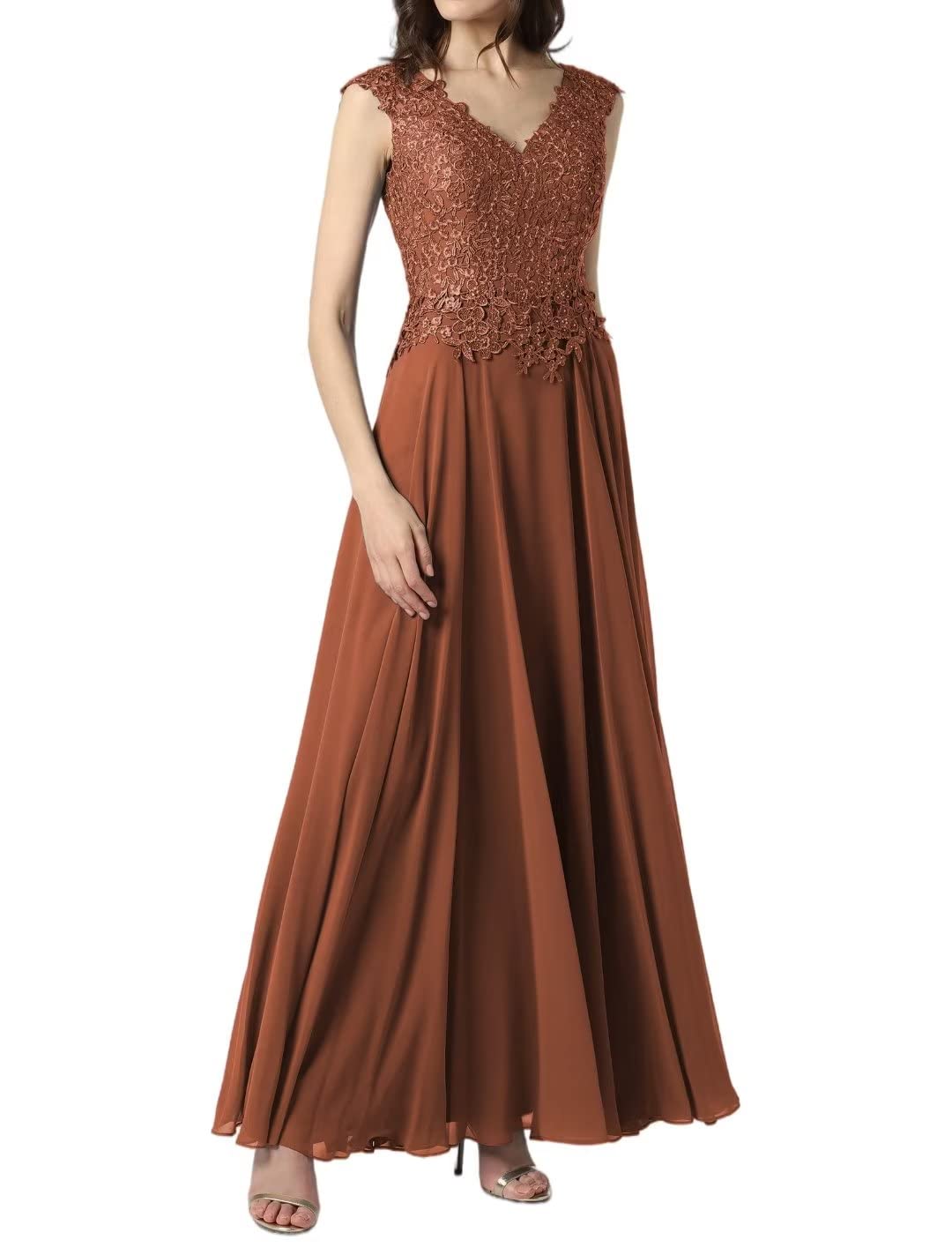 Elegant Mother of The Bride Dresses - Long Lace Appliques Formal Evening Gowns with V-Neck Chiffon Design for Wedding Guest & Special Occasions | Perfect for Weddings, Galas, and Black Tie Events